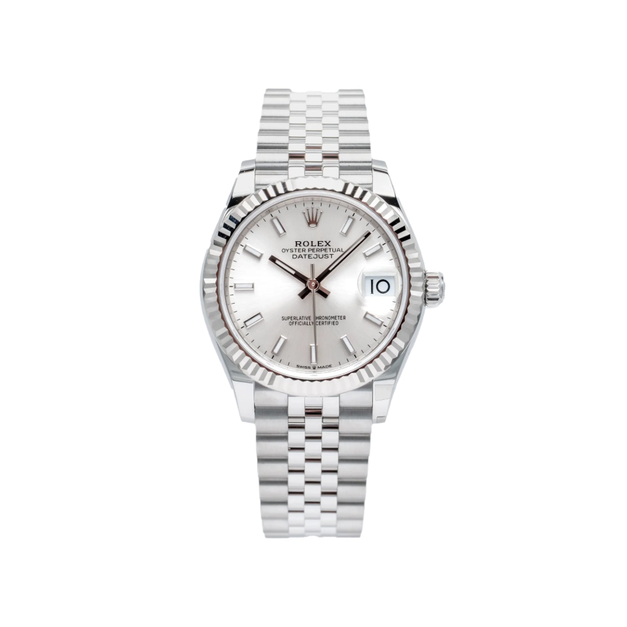 Rolex Datejust 31 Silver Index Oystersteel White Gold Jubilee 278274 - Front