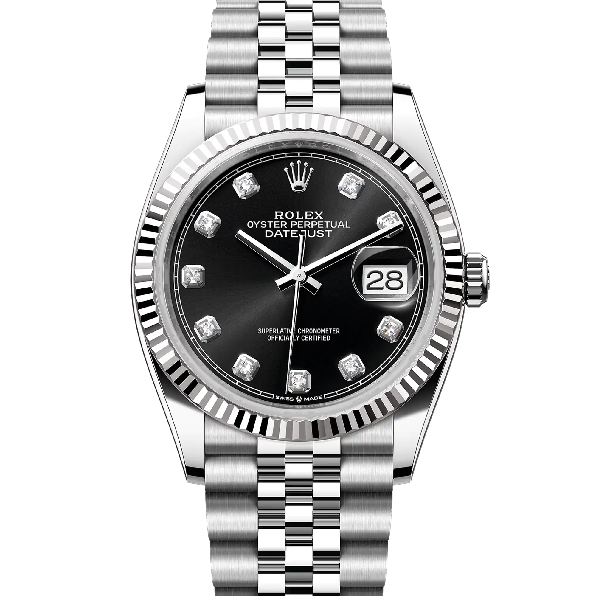 Rolex Datejust 36 Black Diamond Oystersteel White Gold Jubilee 126234