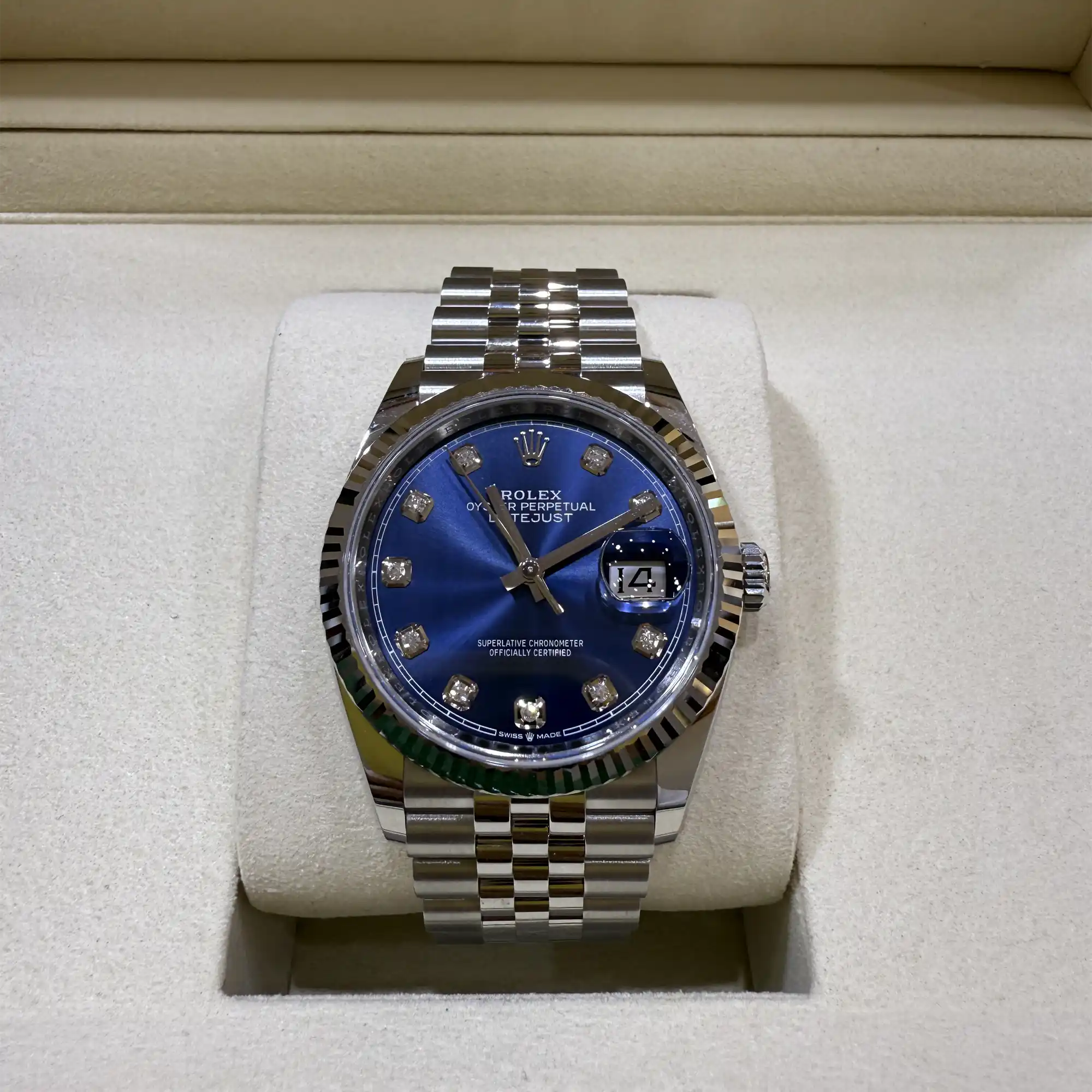Rolex Datejust 36 Blue Diamond Oystersteel White Gold Jubilee 126234 - Top