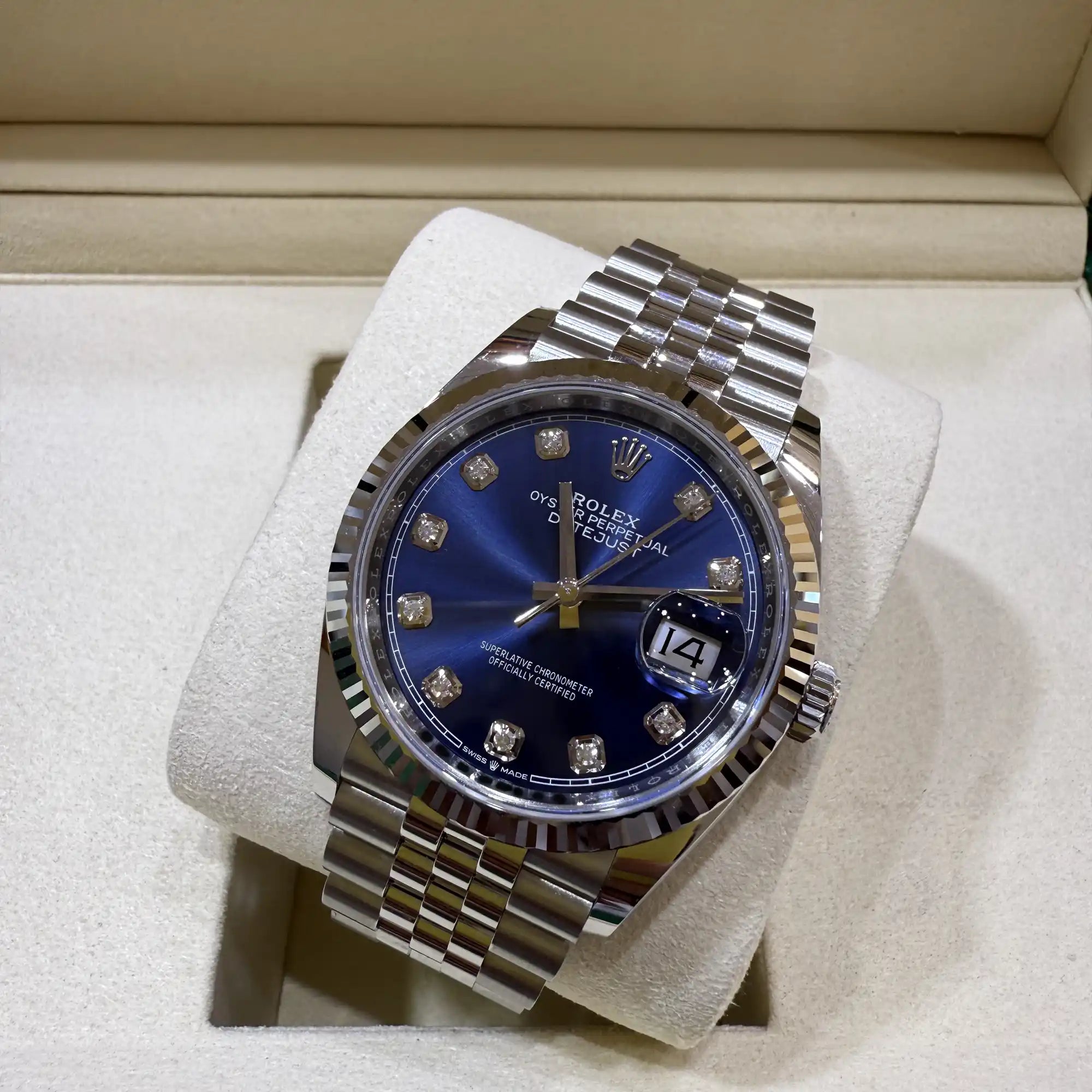 Rolex Datejust 36 Blue Diamond Oystersteel White Gold Jubilee 126234 - Top