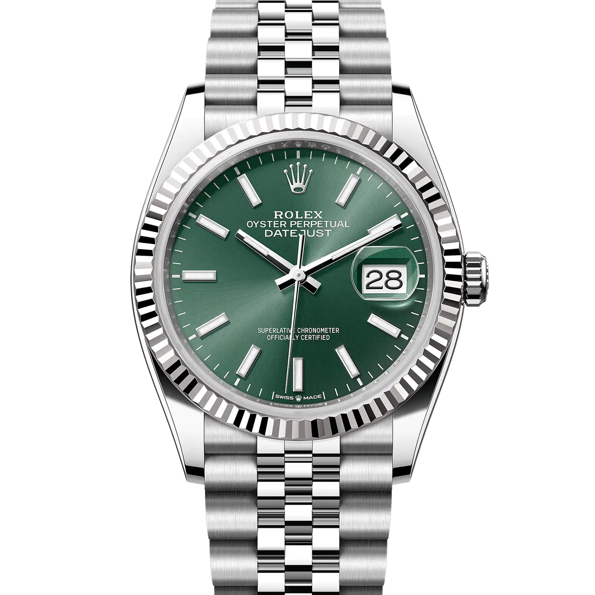 Rolex Datejust 36 Green Index Oystersteel White Gold Jubilee 126234