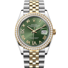 Rolex Datejust 36 Green Roman Diamond Oystersteel Yellow Gold Jubilee 126283RBR