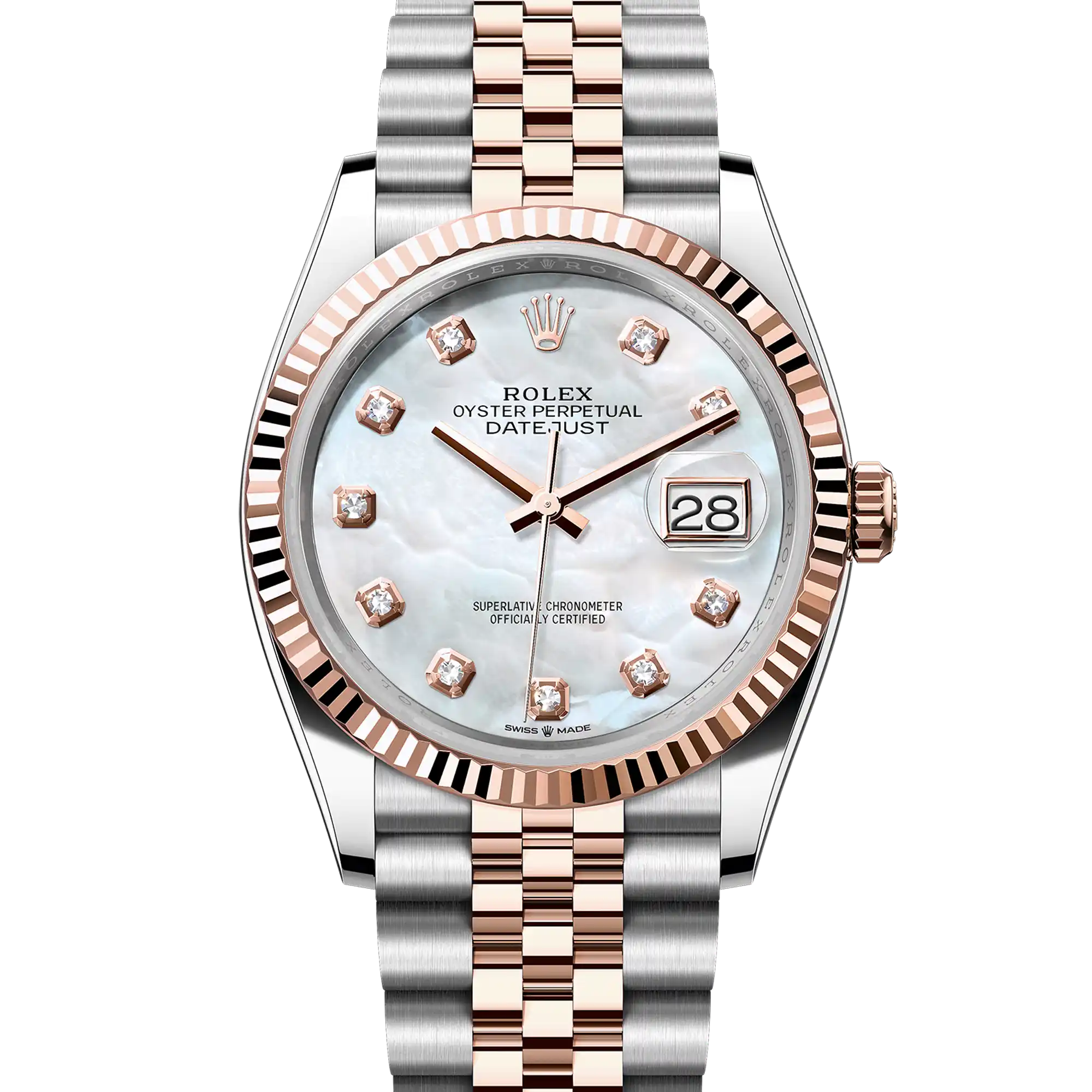 Rolex Datejust 36 Mother Of Pearl Diamond Oystersteel Rose Gold Jubilee 126231