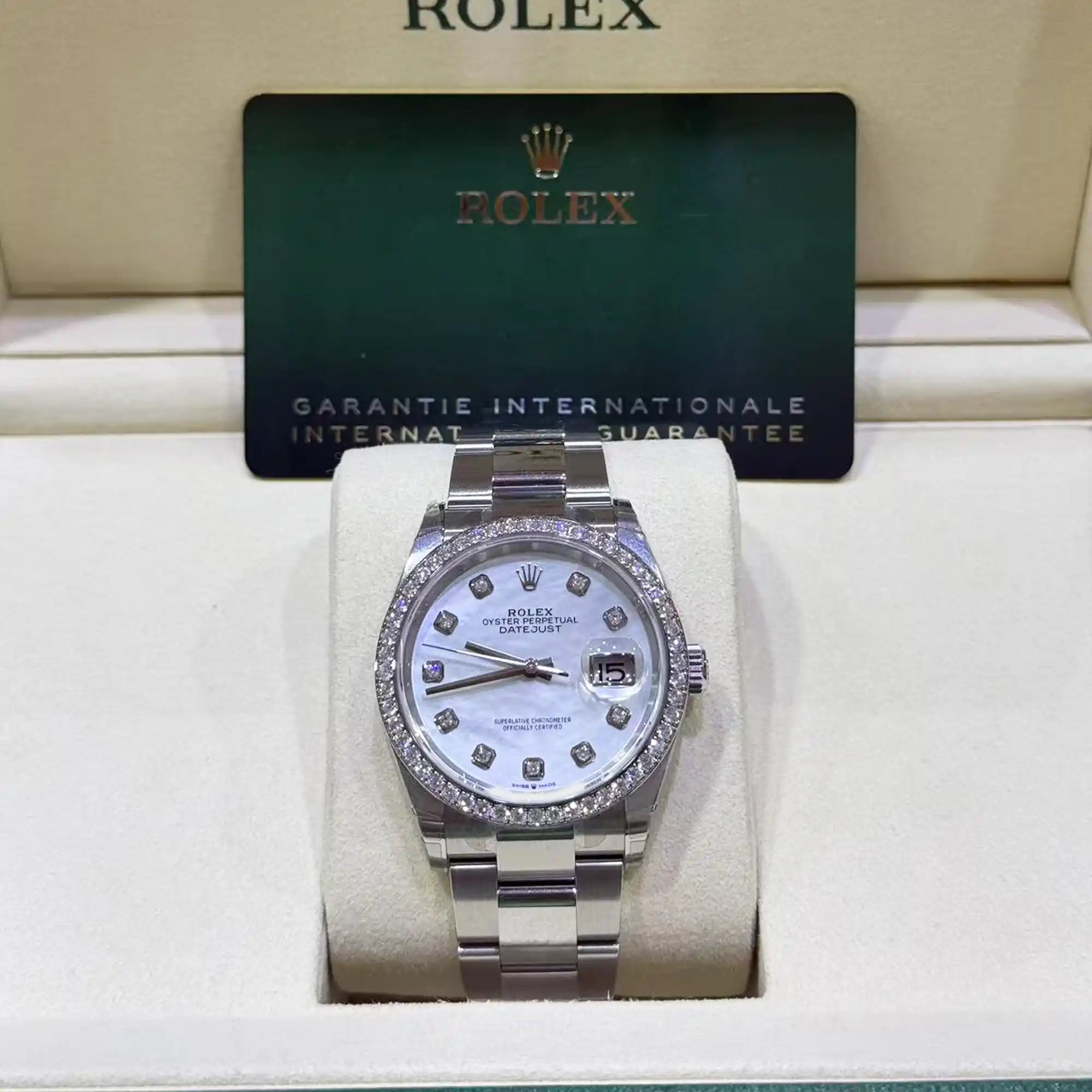Rolex Datejust 36 Mother of Pearl Dial Diamond Bezel Oyster 126284RBR - Front