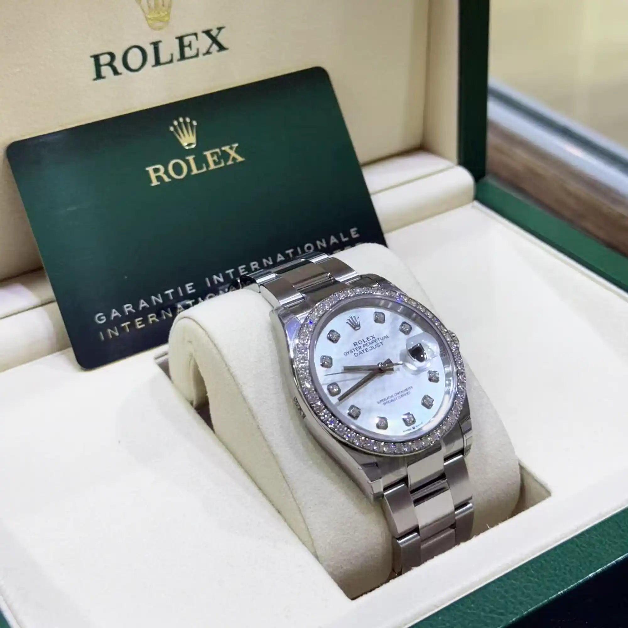 Rolex Datejust 36 Mother of Pearl Dial Diamond Bezel Oyster 126284RBR - Left