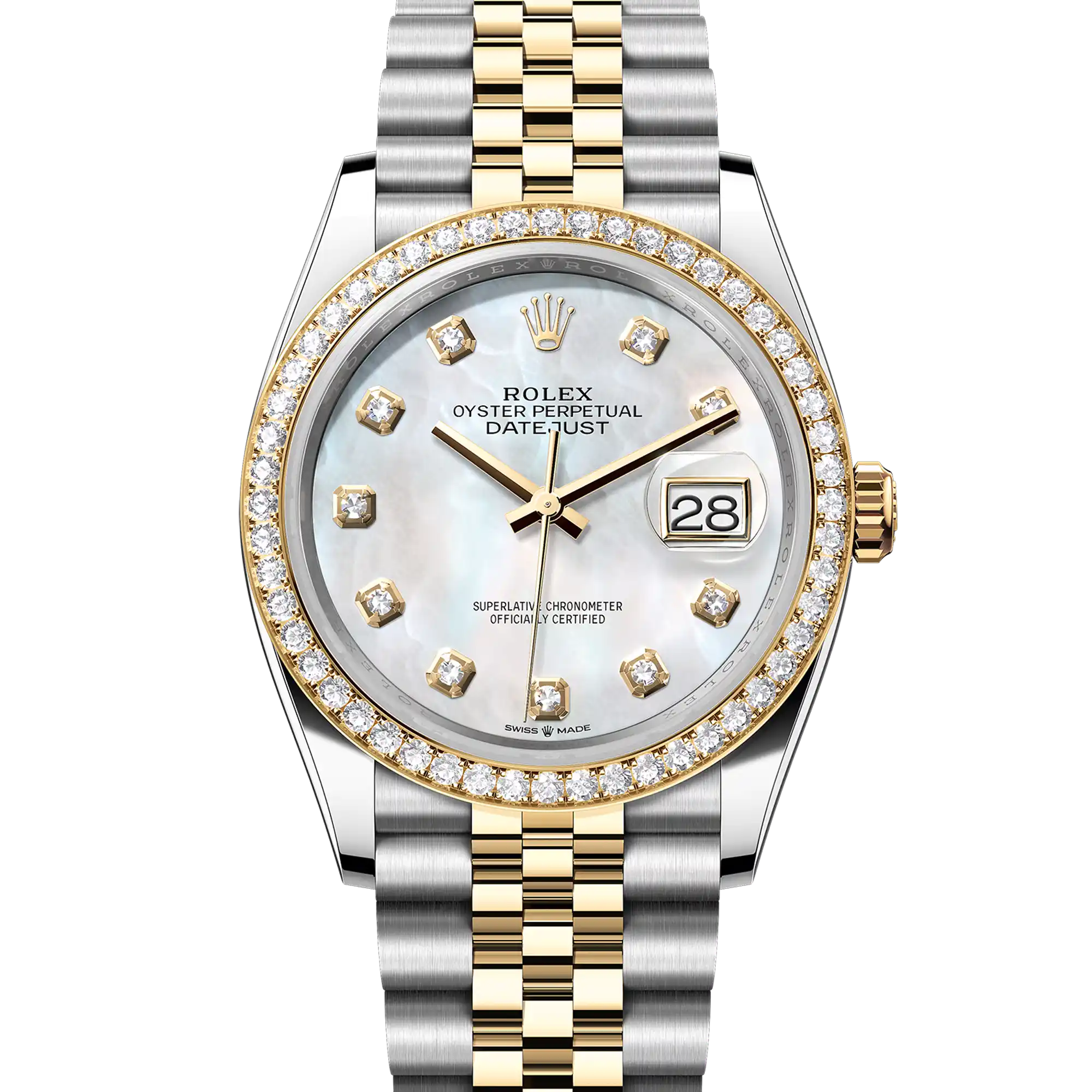Rolex Datejust 36 Mother of Pearl Diamond Oystersteel Yellow Gold Jubilee 126283RBR