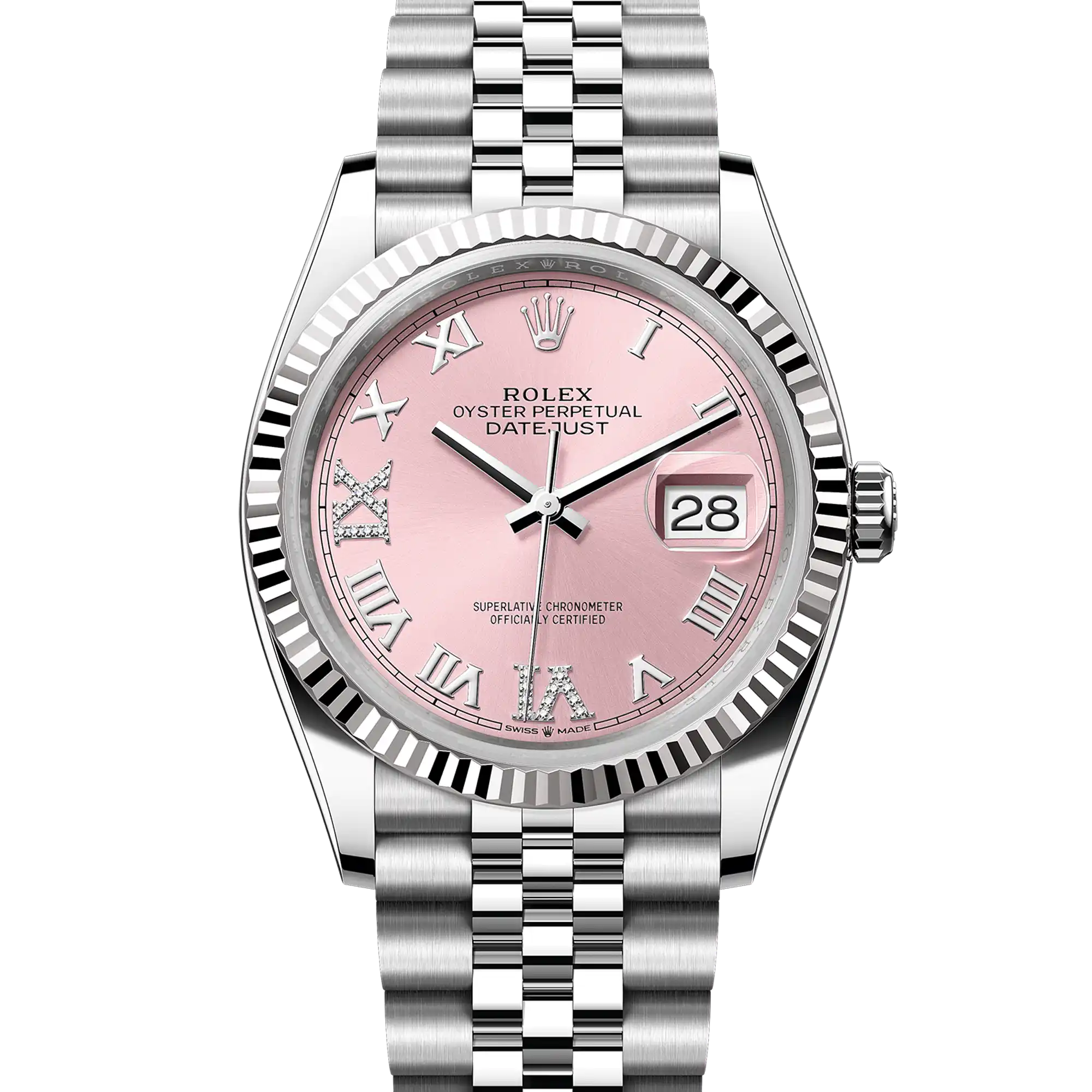 Rolex Datejust 36 Pink Roman Diamond Oystersteel White Gold Jubilee 126234
