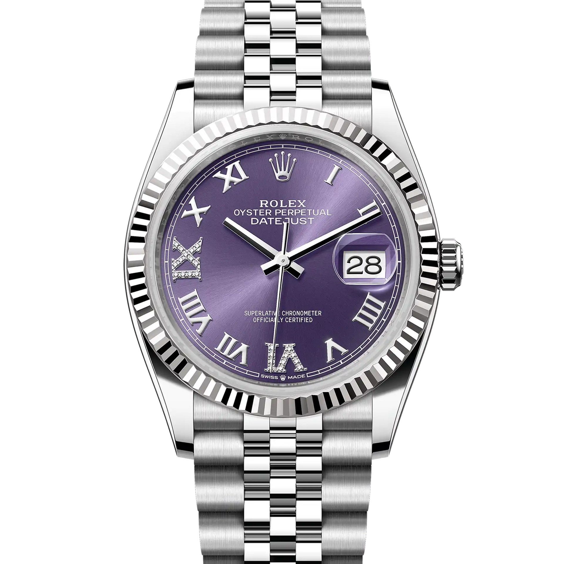 Rolex Datejust 36 Purple Roman Diamond Oystersteel White Gold
