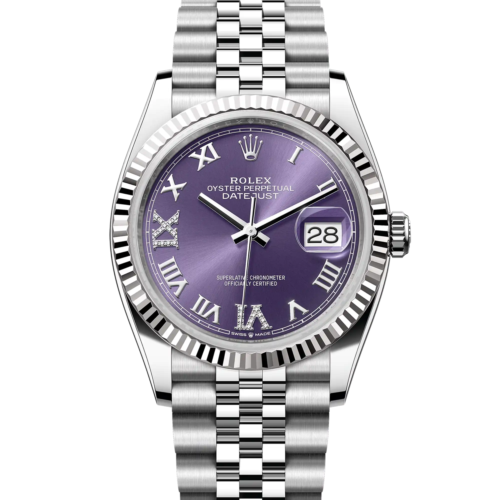 Rolex Datejust 36 Purple Roman Diamond Oystersteel White Gold Jubilee 126234