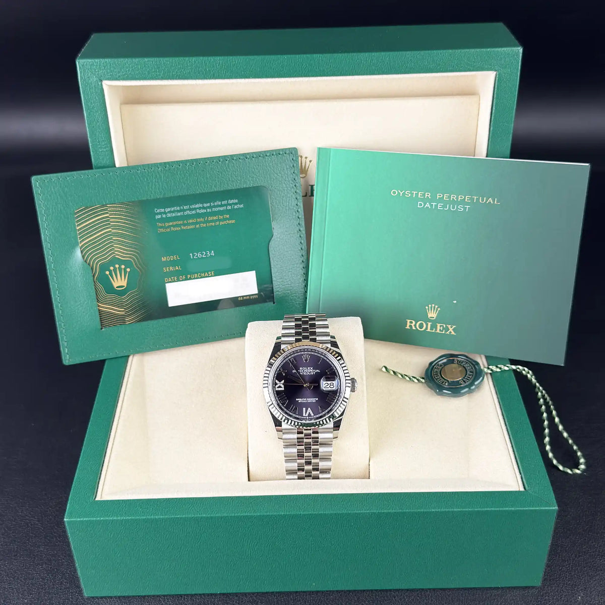 Rolex Datejust 36 Purple Roman Diamond Oystersteel White Gold Jubilee 126234 - Full set