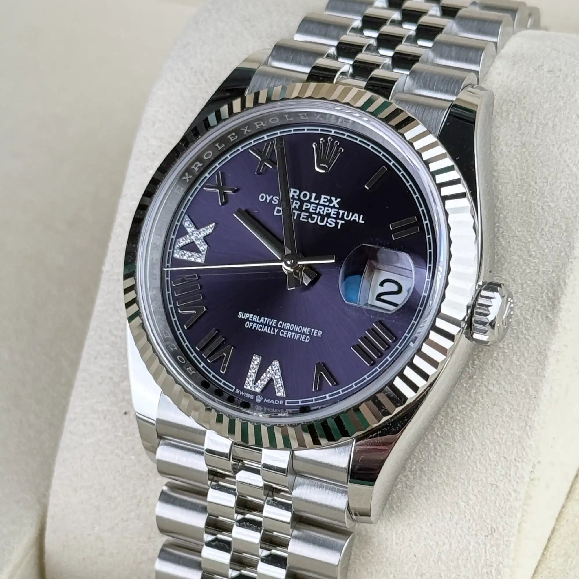 Rolex Datejust 36 Purple Roman Diamond Oystersteel White Gold Jubilee 126234 - Right