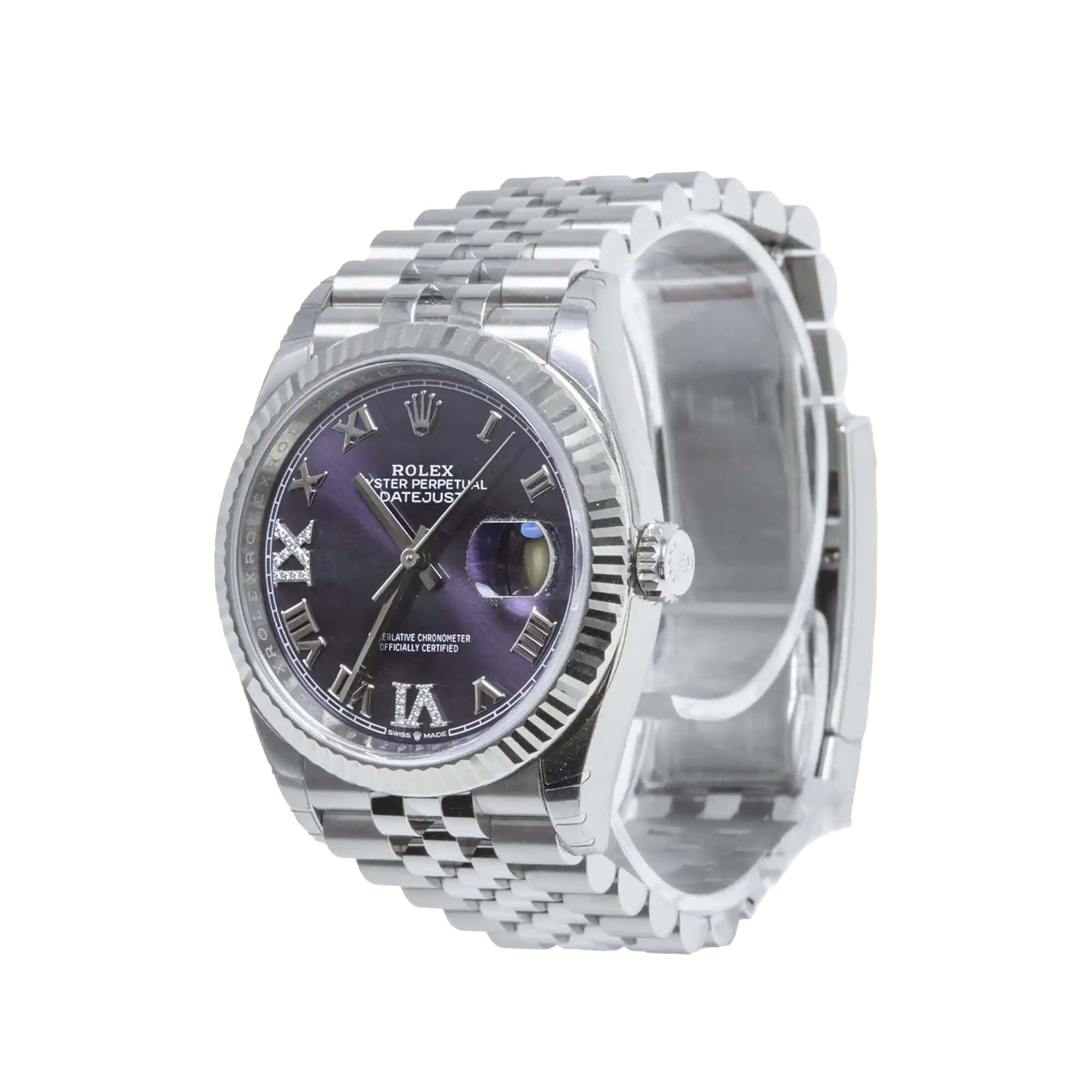 Rolex Datejust 36 Purple Roman Diamond Oystersteel White Gold Jubilee 126234 - Side