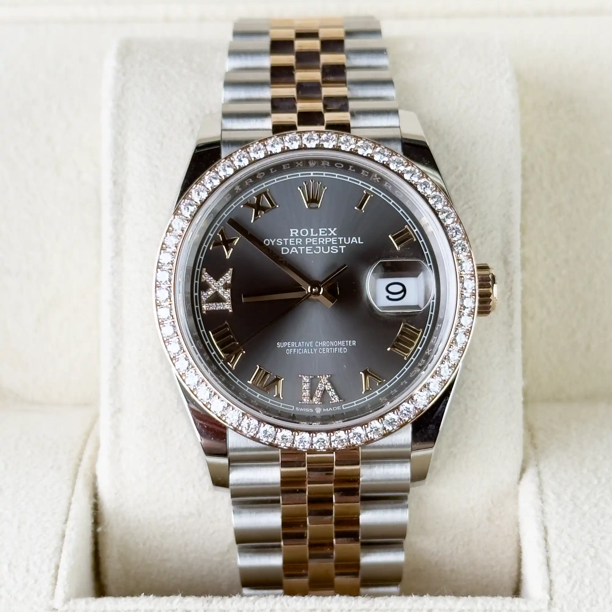 Rolex Datejust 36 Slate Diamond Oystersteel Rose Gold Jubilee 126281RBR - Front