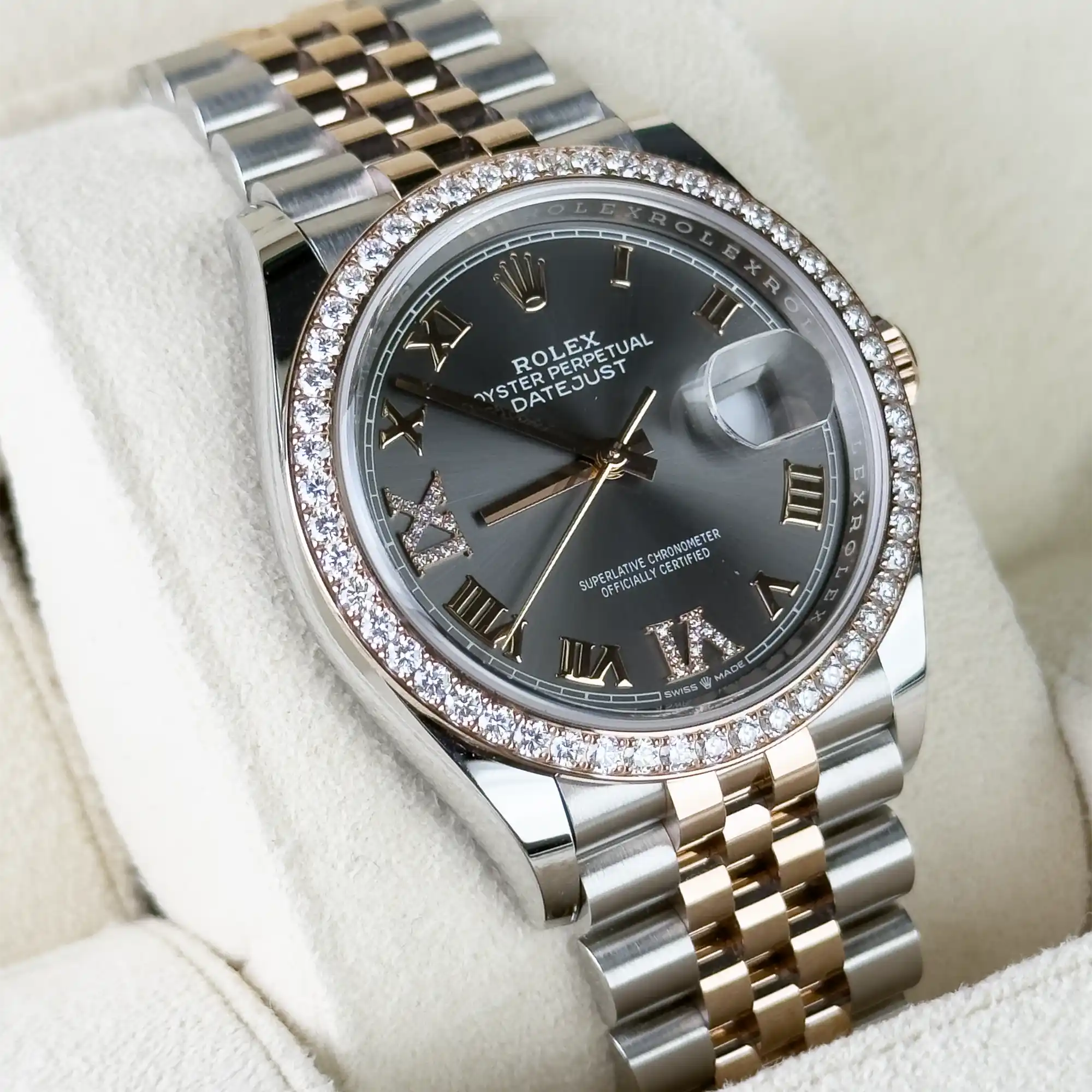 Rolex Datejust 36 Slate Diamond Oystersteel Rose Gold Jubilee 126281RBR - Left