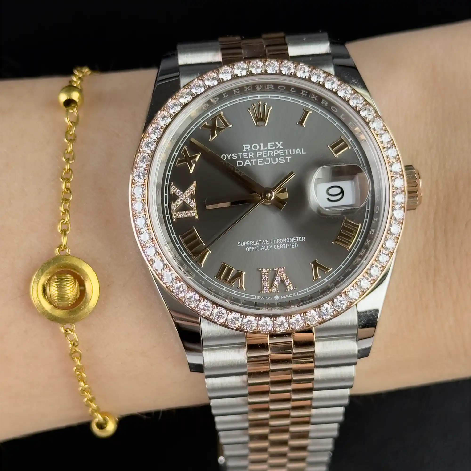 Rolex Datejust 36 Slate Diamond Oystersteel Rose Gold Jubilee 126281RBR - wrist