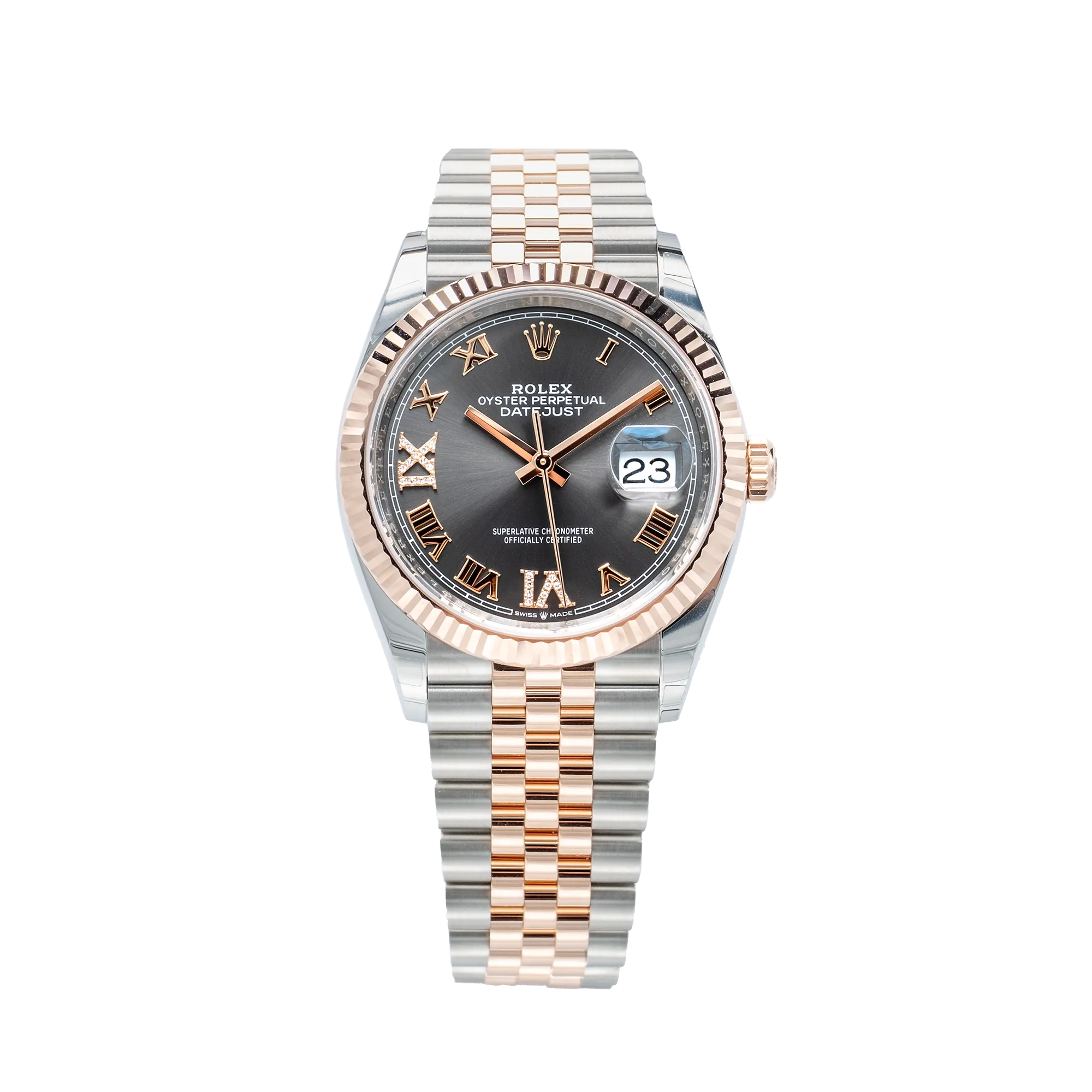 Rolex Datejust 36 Slate Roman Diamond Oystersteel Rose Gold Jubilee 126231 - Front