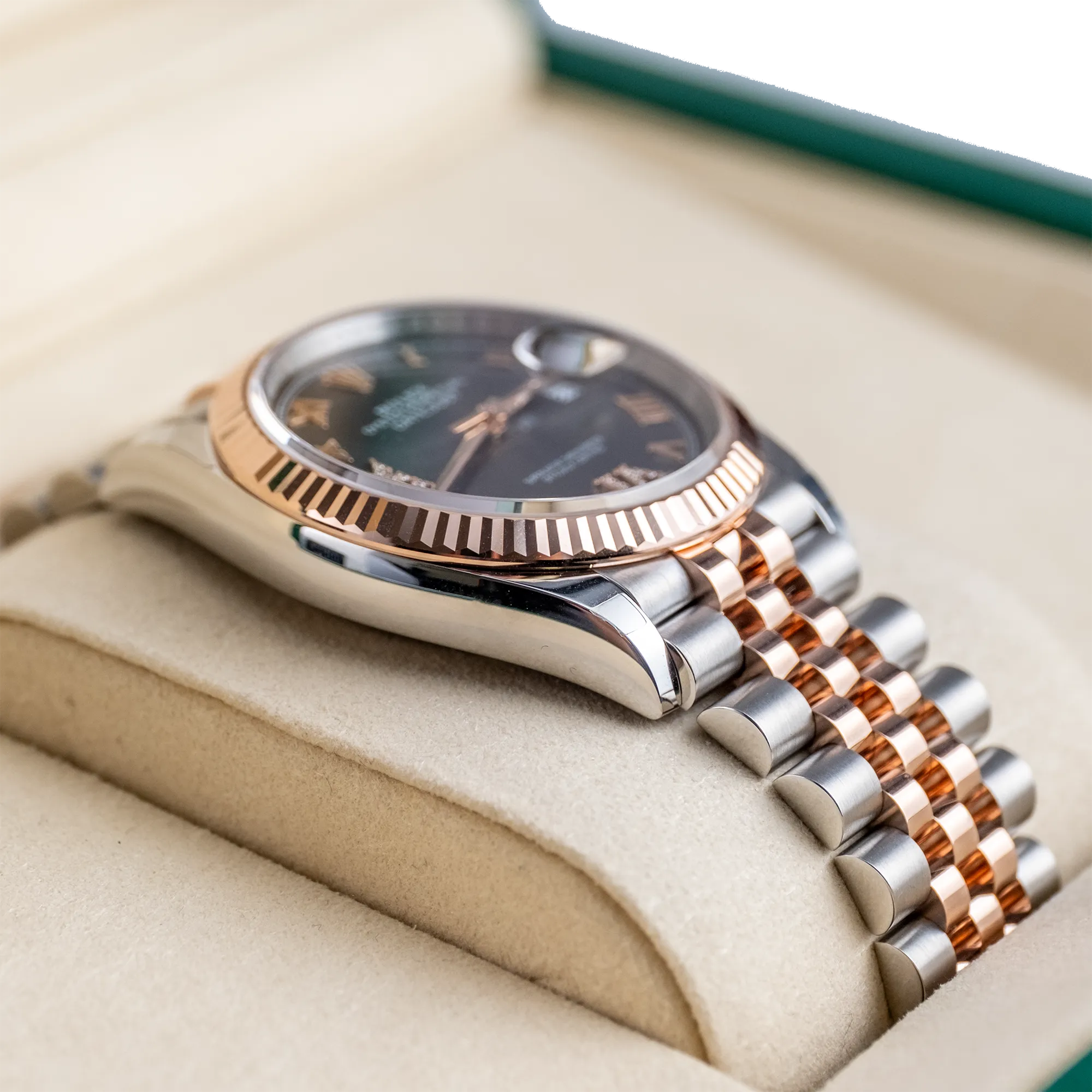 Rolex Datejust 36 Slate Roman Diamond Oystersteel Rose Gold Jubilee 126231 - Left