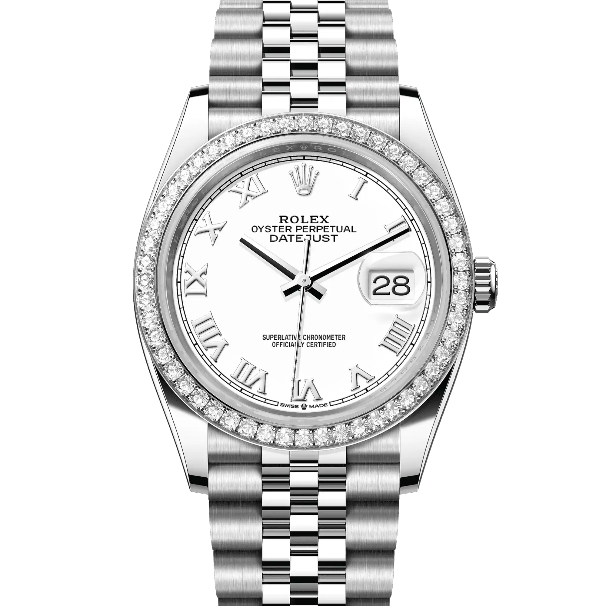 Rolex Datejust 36 White Roman Dial Diamond Bezel Jubilee 126284RBR