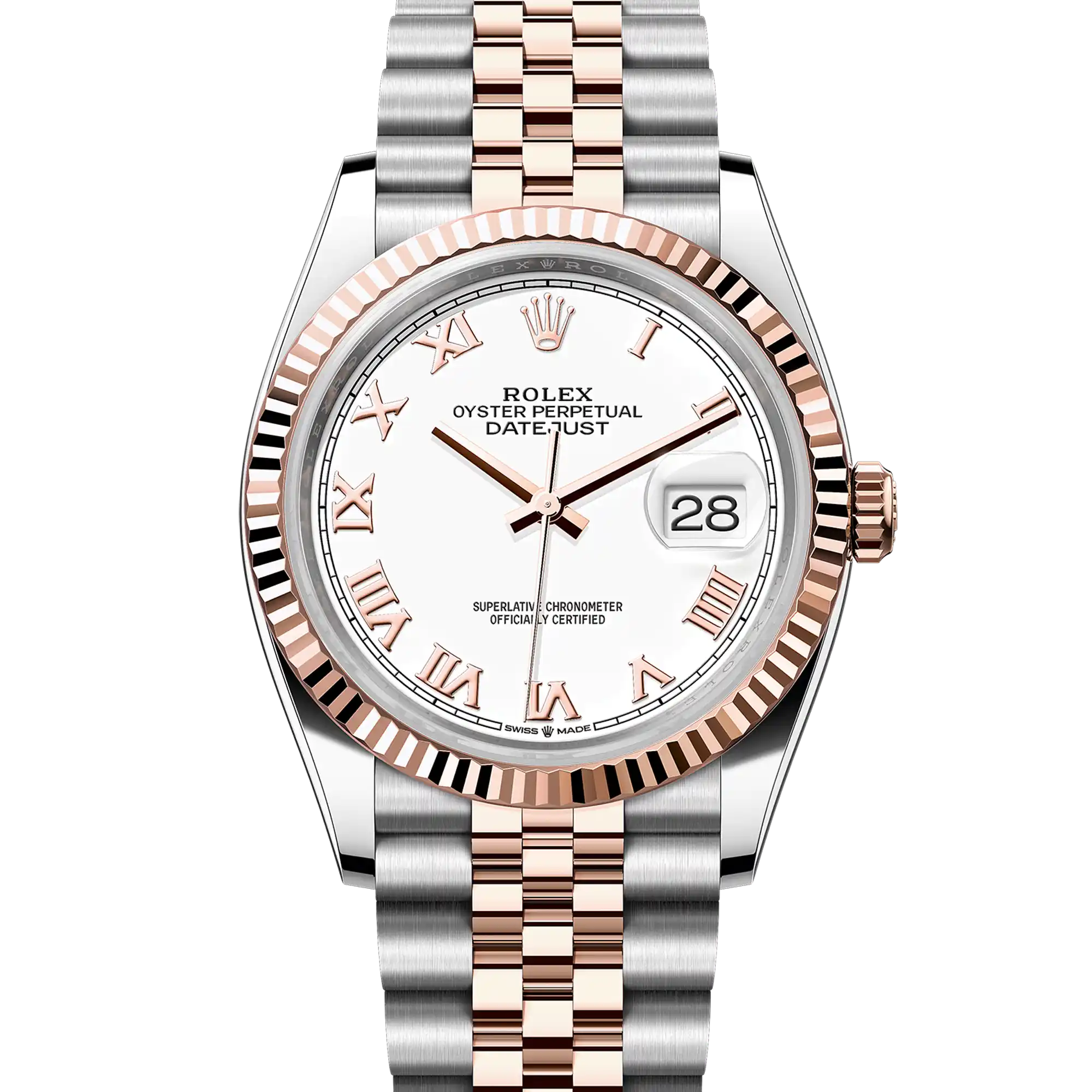 Rolex Datejust 36 White Roman Oystersteel Rose Gold Jubilee 126231