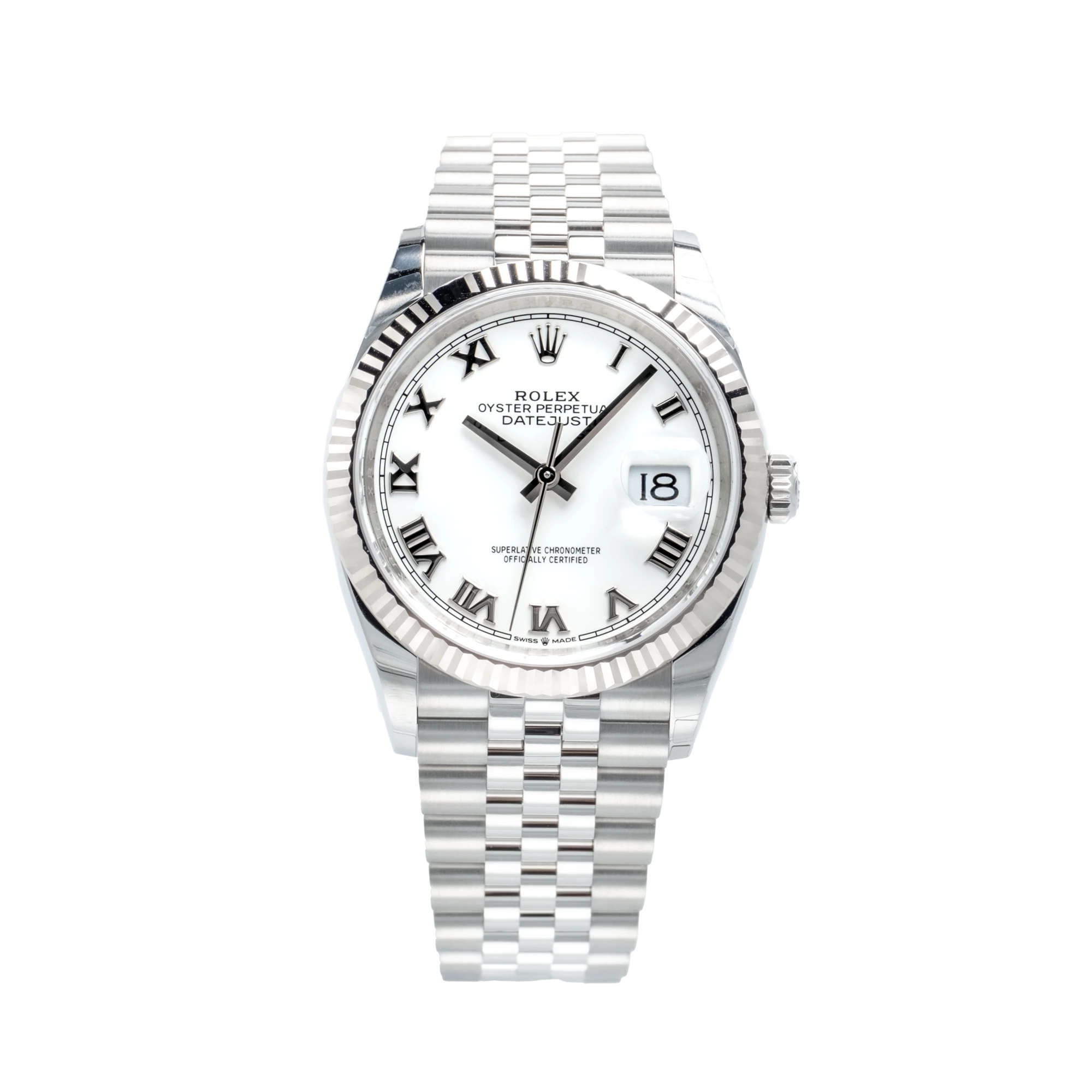 Rolex Datejust 36 White Roman Oystersteel White Gold Jubilee 126234 - Front