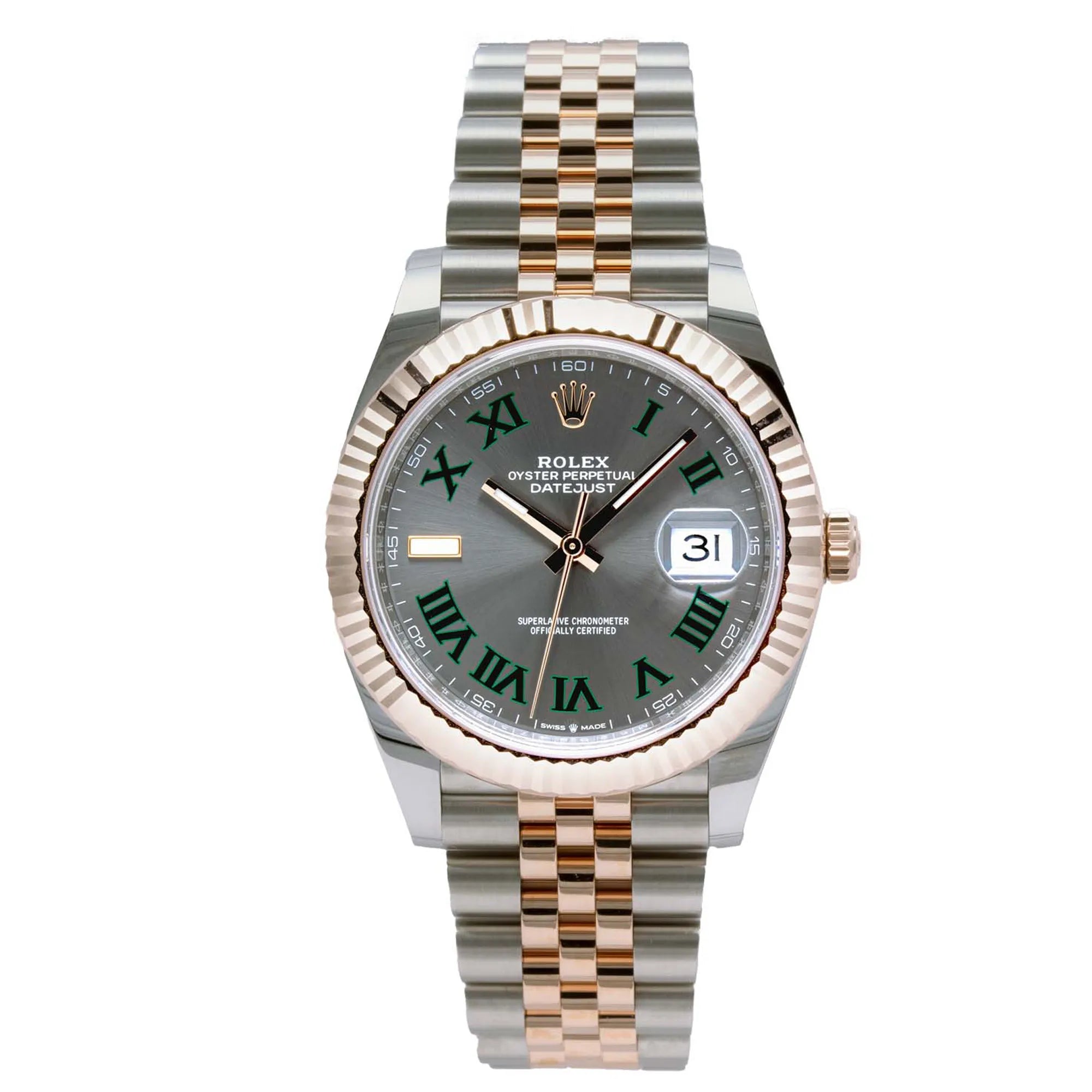 Rolex Datejust 36 Wimbledon Oystersteel Rose Gold Jubilee 126231 - Front