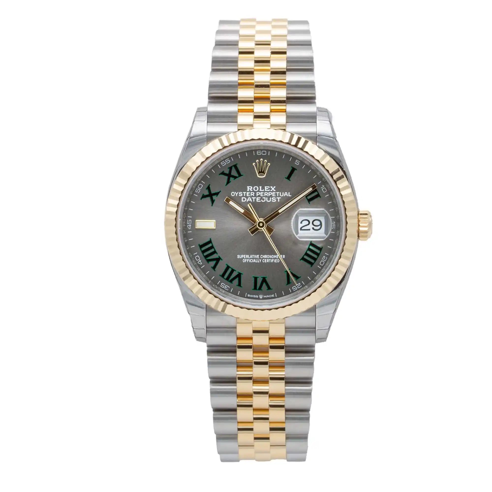 Rolex Datejust 36 Wimbledon Oystersteel Yellow Gold Jubilee 126233 - Front