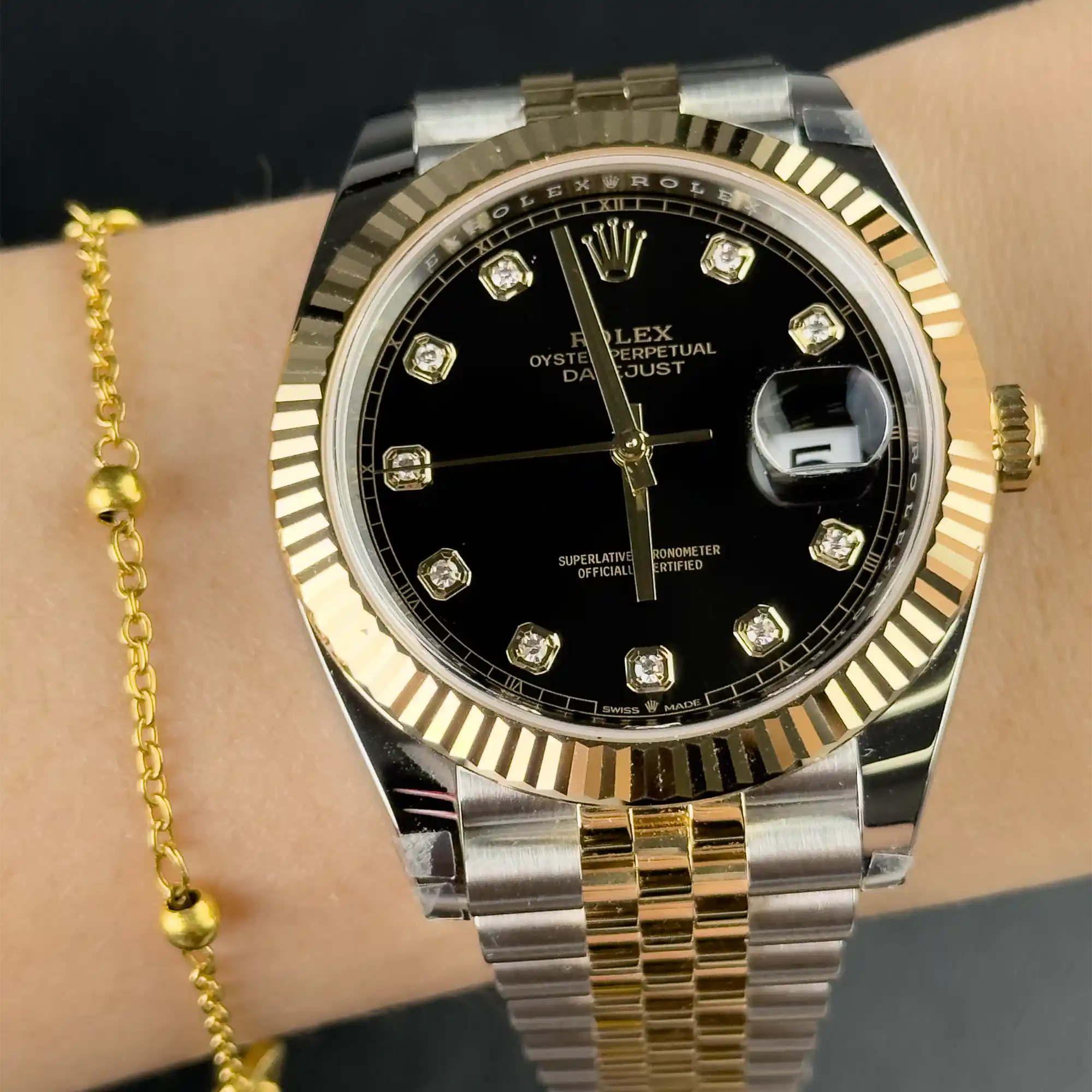 Rolex Datejust 41 Black Diamond Oystersteel Yellow Gold Jubilee 126333 - Wrist