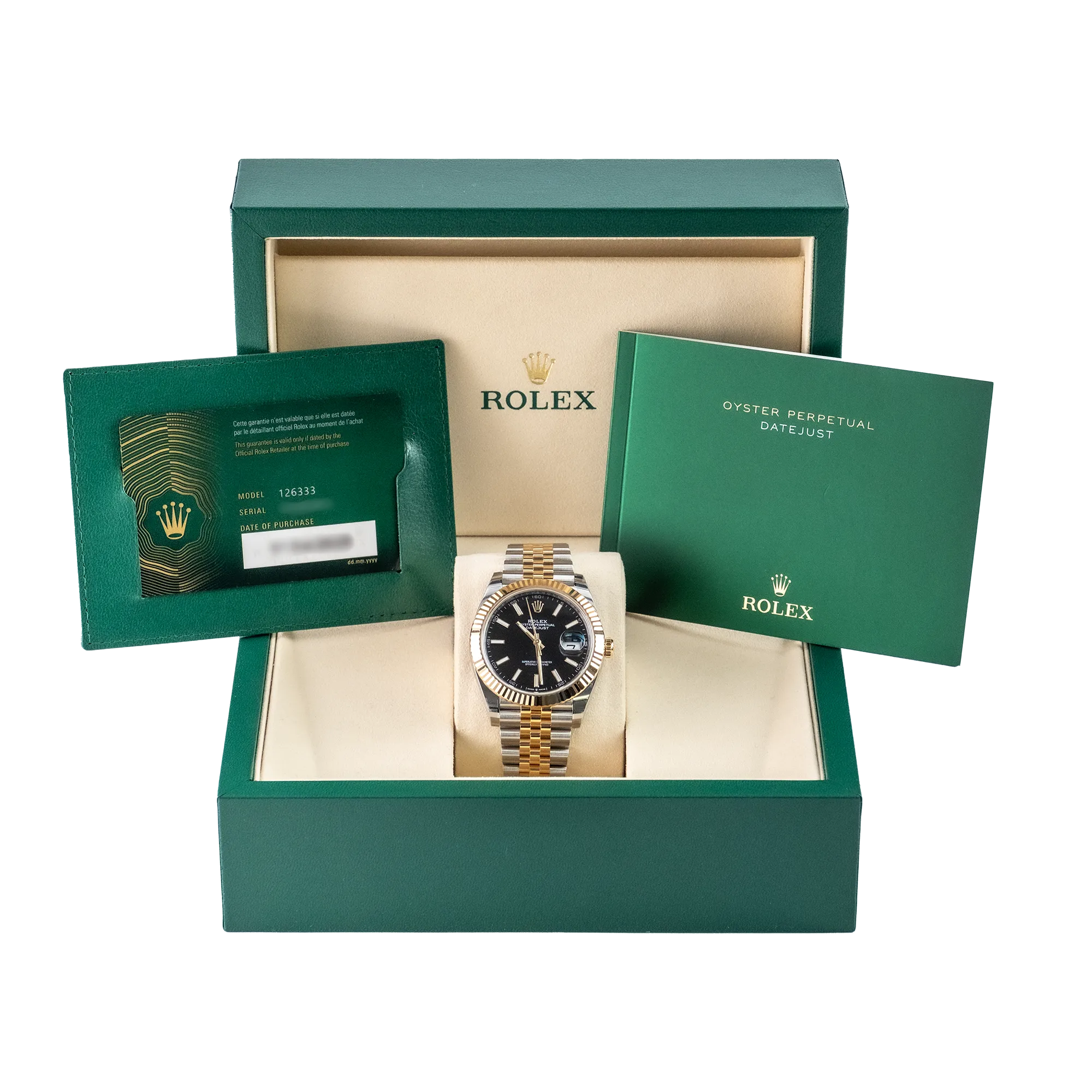 Rolex Datejust 41 Black Index Oystersteel Yellow Gold Jubilee 126333 - Full set