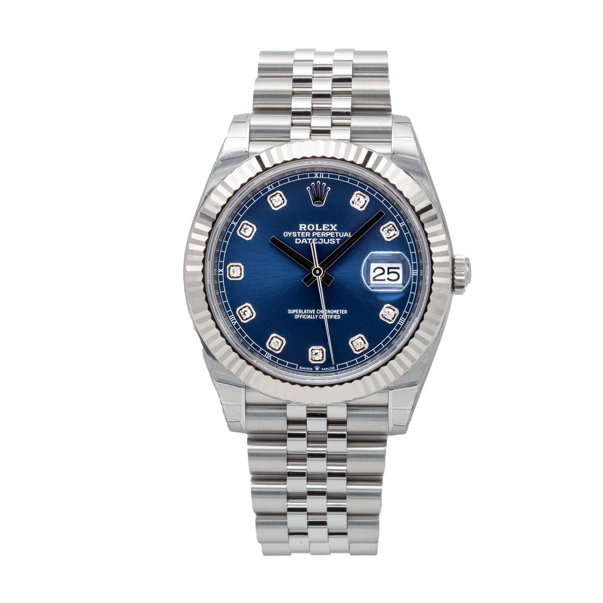 Rolex Datejust 41 Blue Diamond Oystersteel White Gold Jubilee 126334 - Front