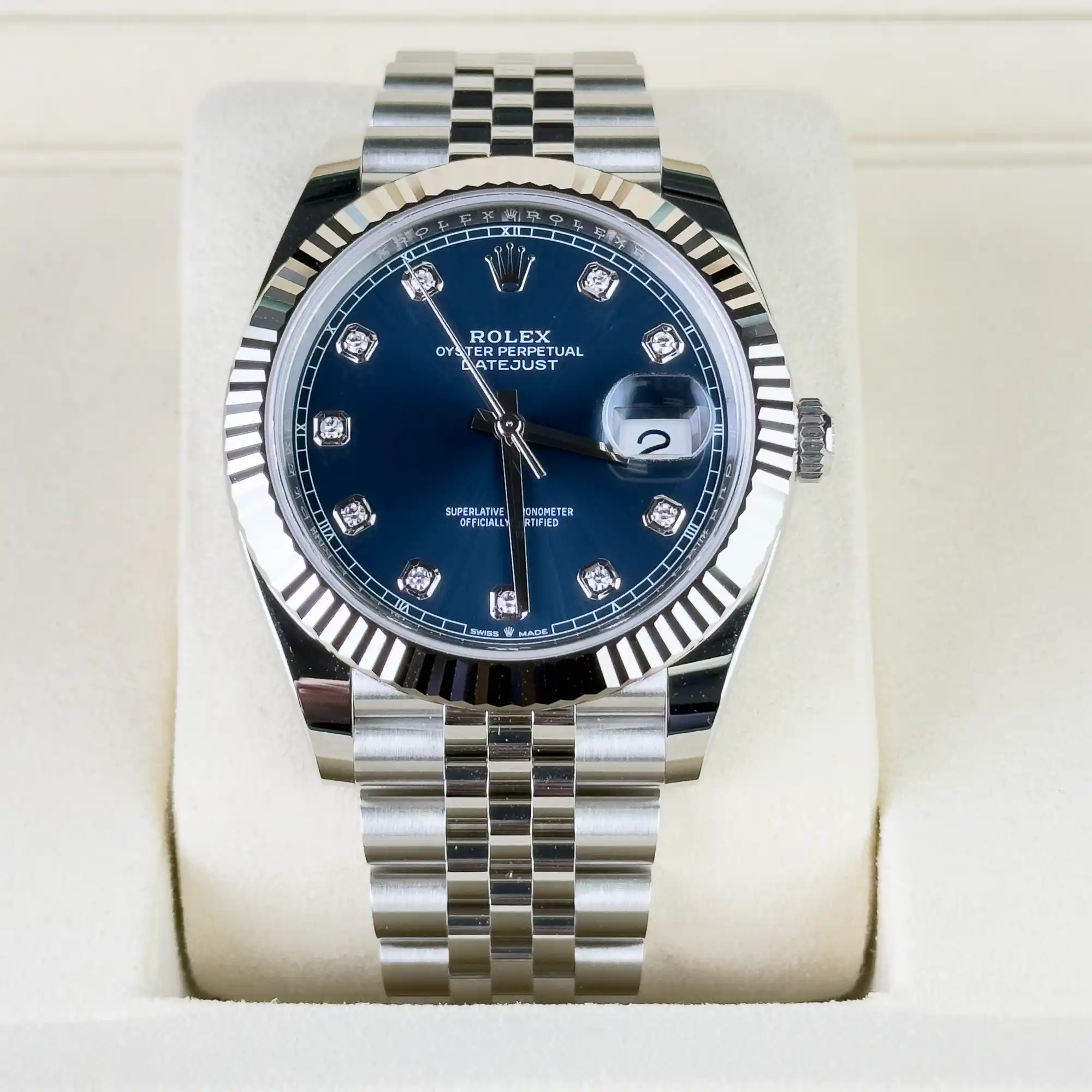 Rolex Datejust 41 Blue Diamond Oystersteel White Gold Jubilee 126334 - in box