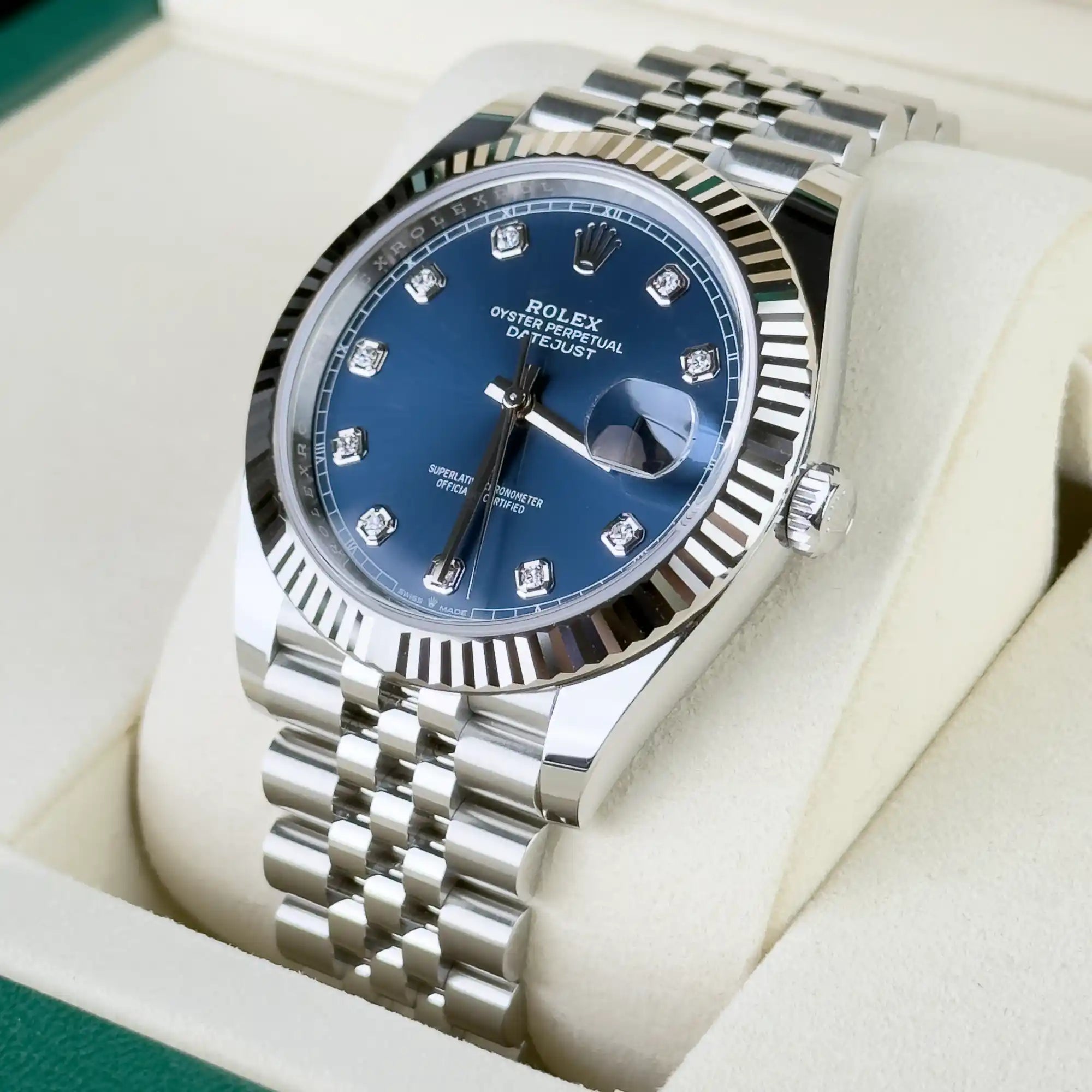Rolex Datejust 41 Blue Diamond Oystersteel White Gold Jubilee 126334 - right