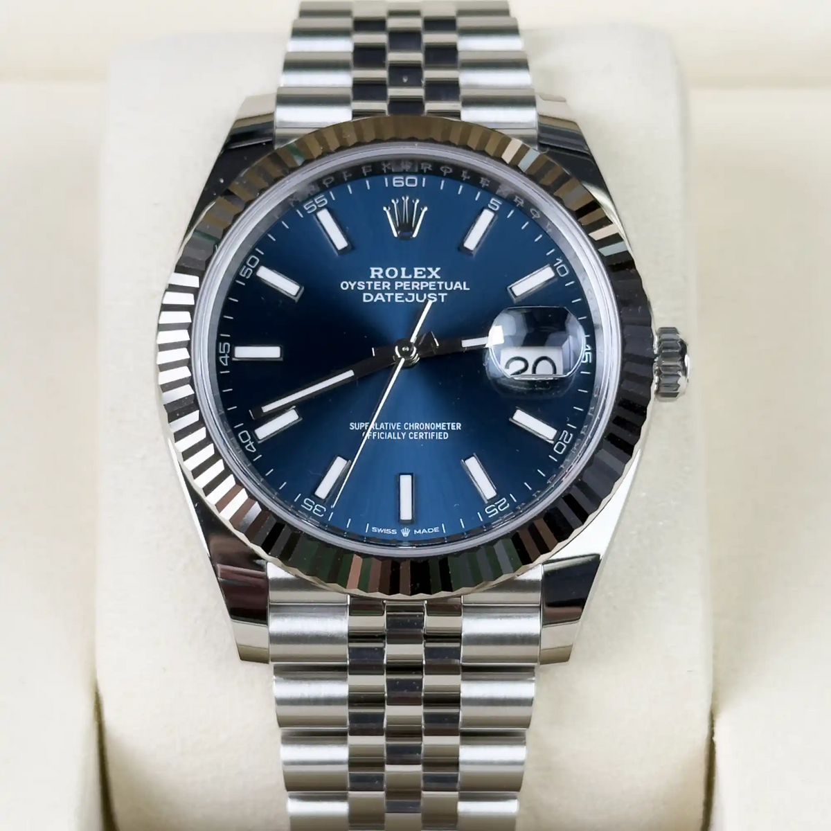 Rolex Datejust 41 Blue Index Oystersteel White Gold Jubilee 126334 - Front