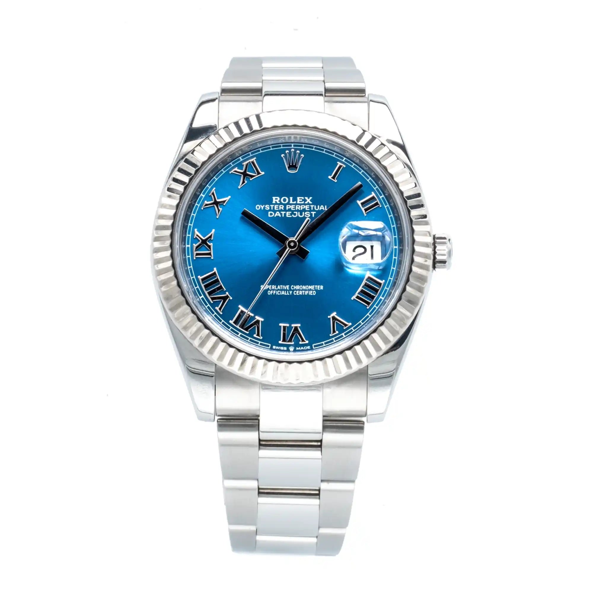 Rolex Datejust 41 Blue Roman Oystersteel White Gold Oyster 126334 - Front