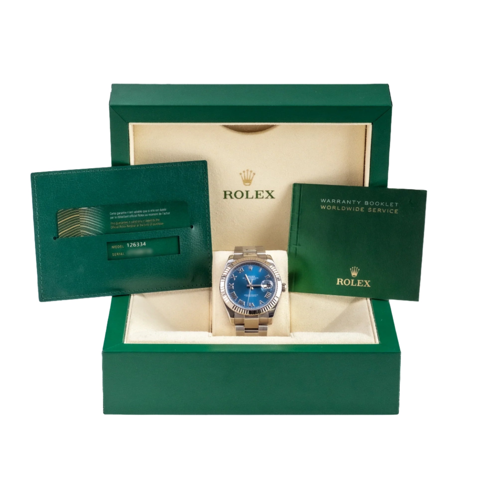 Rolex Datejust 41 Blue Roman Oystersteel White Gold Oyster 126334 - Full set
