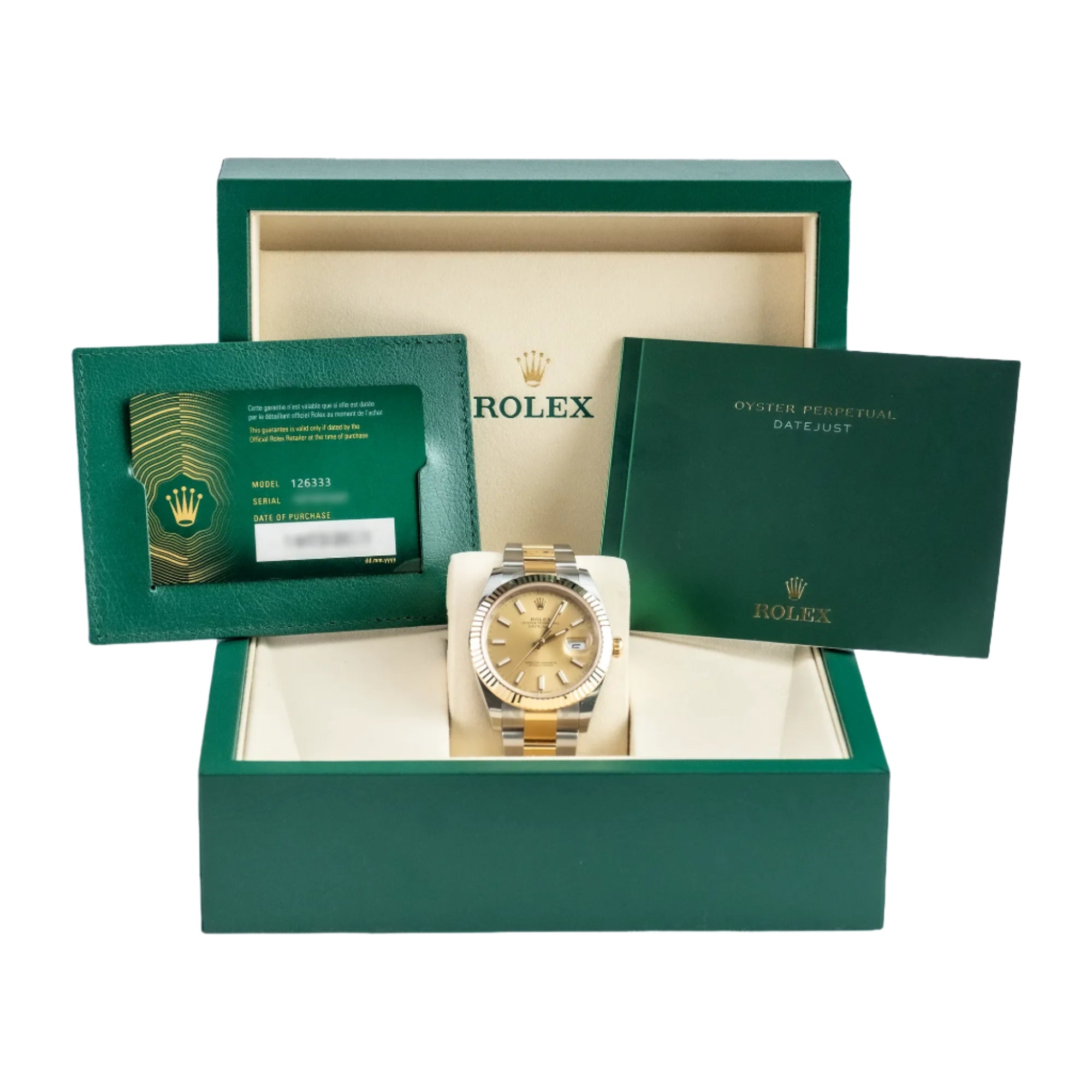 Rolex Datejust 41 Champagne Index Oystersteel Yellow Gold Oyster 126333 - Full set