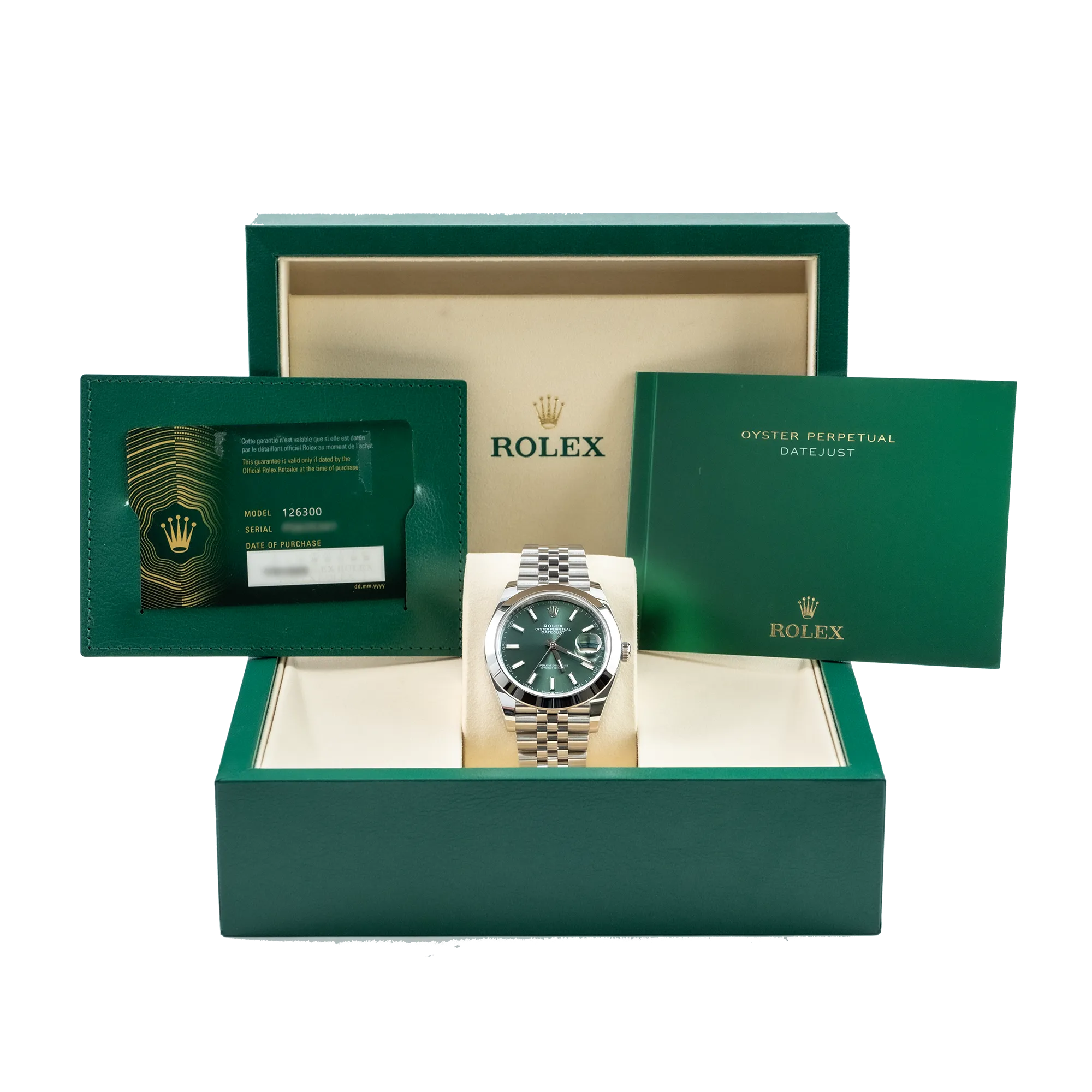 Rolex Datejust 41 Green Index Oystersteel Jubilee 126300 - Full set