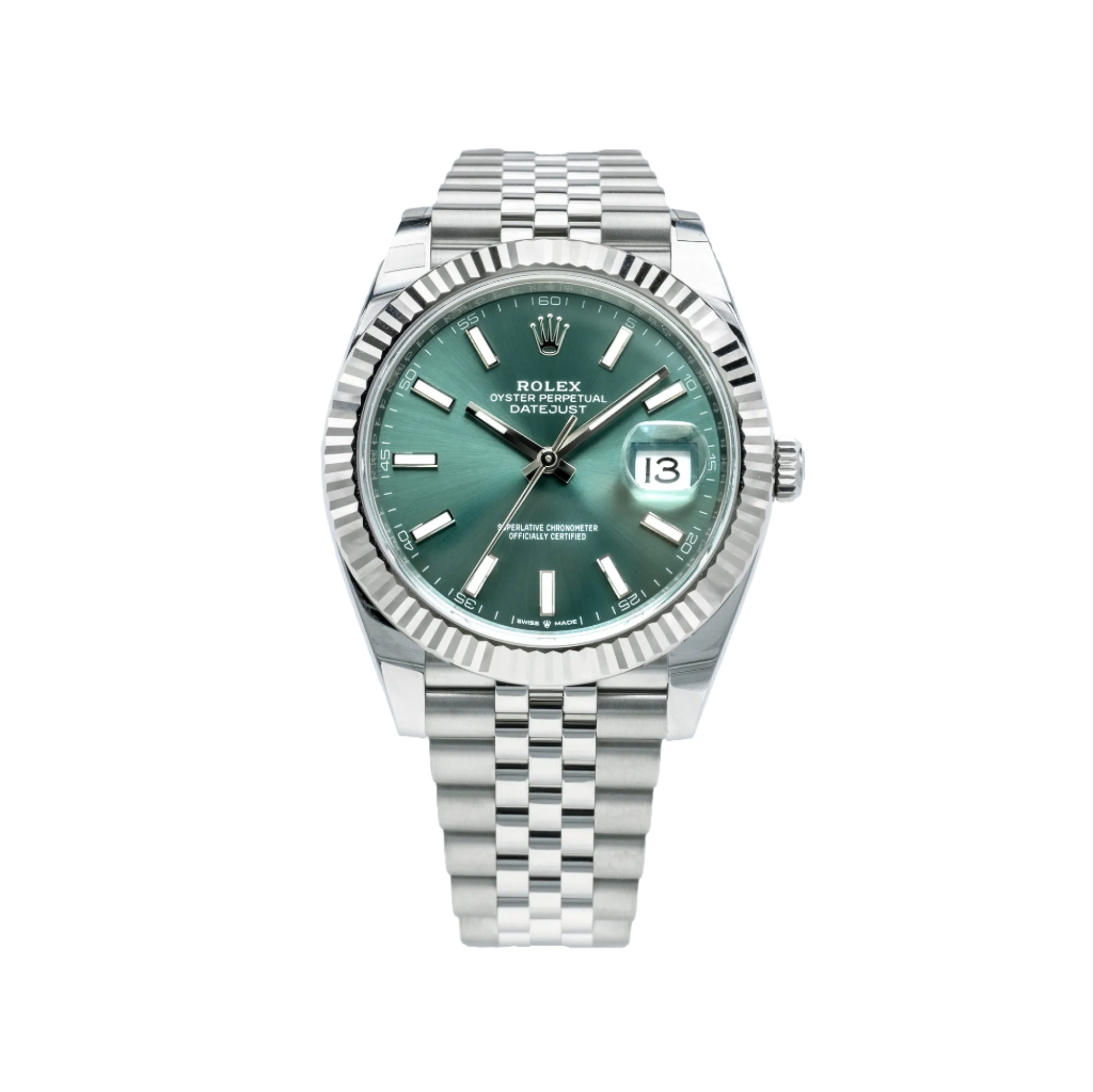 Rolex Datejust 41 Green Index Oystersteel White Gold Jubilee 126334 - Front