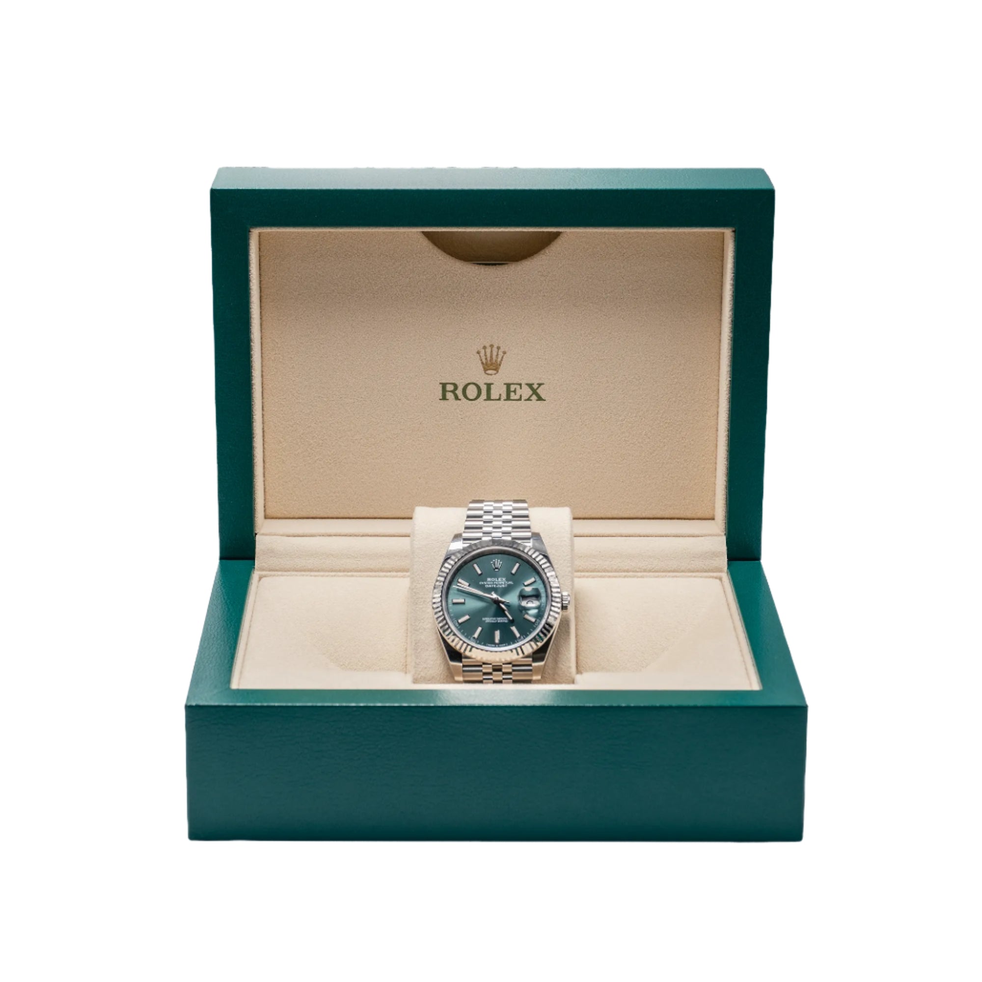 Rolex Datejust 41 Green Index Oystersteel White Gold Jubilee 126334 - Full set