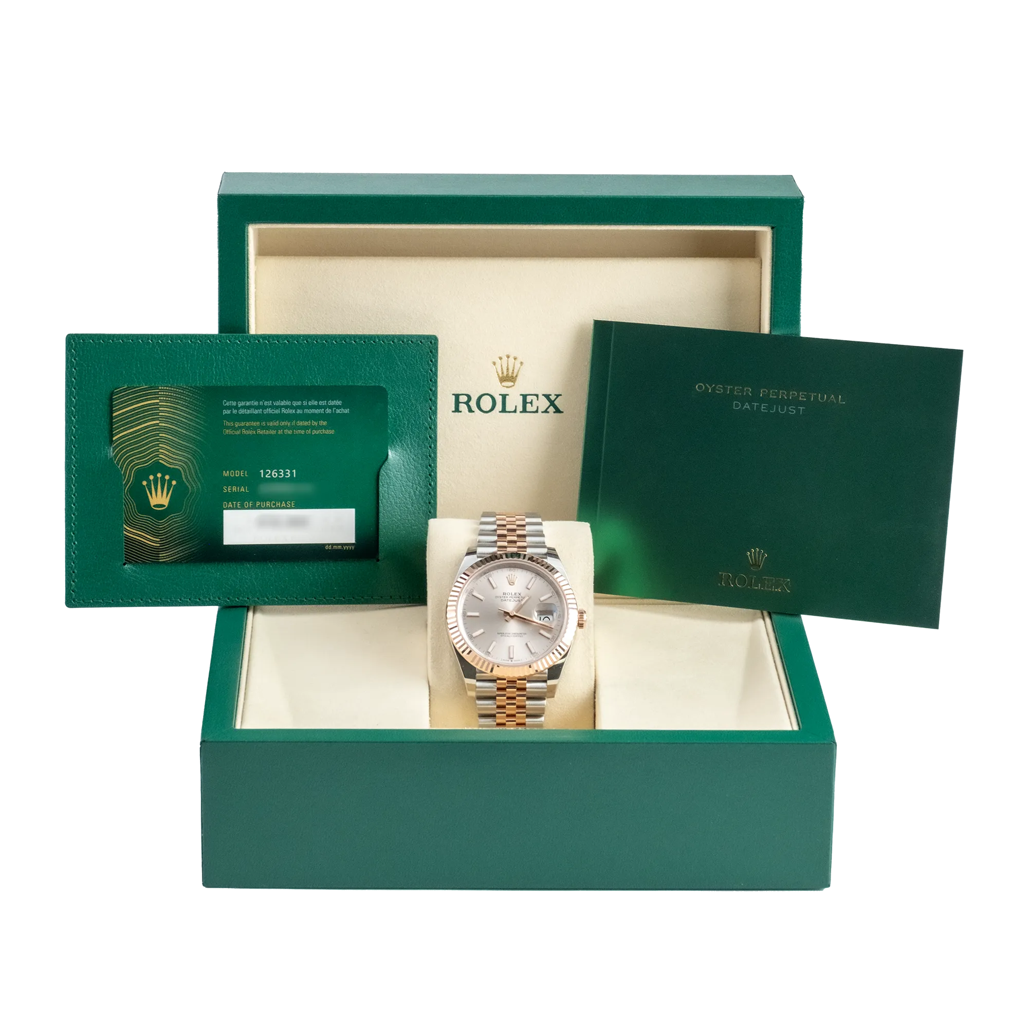 Rolex Datejust 41 Sundust Index Oystersteel Rose Gold Oyster 126331 - Full set