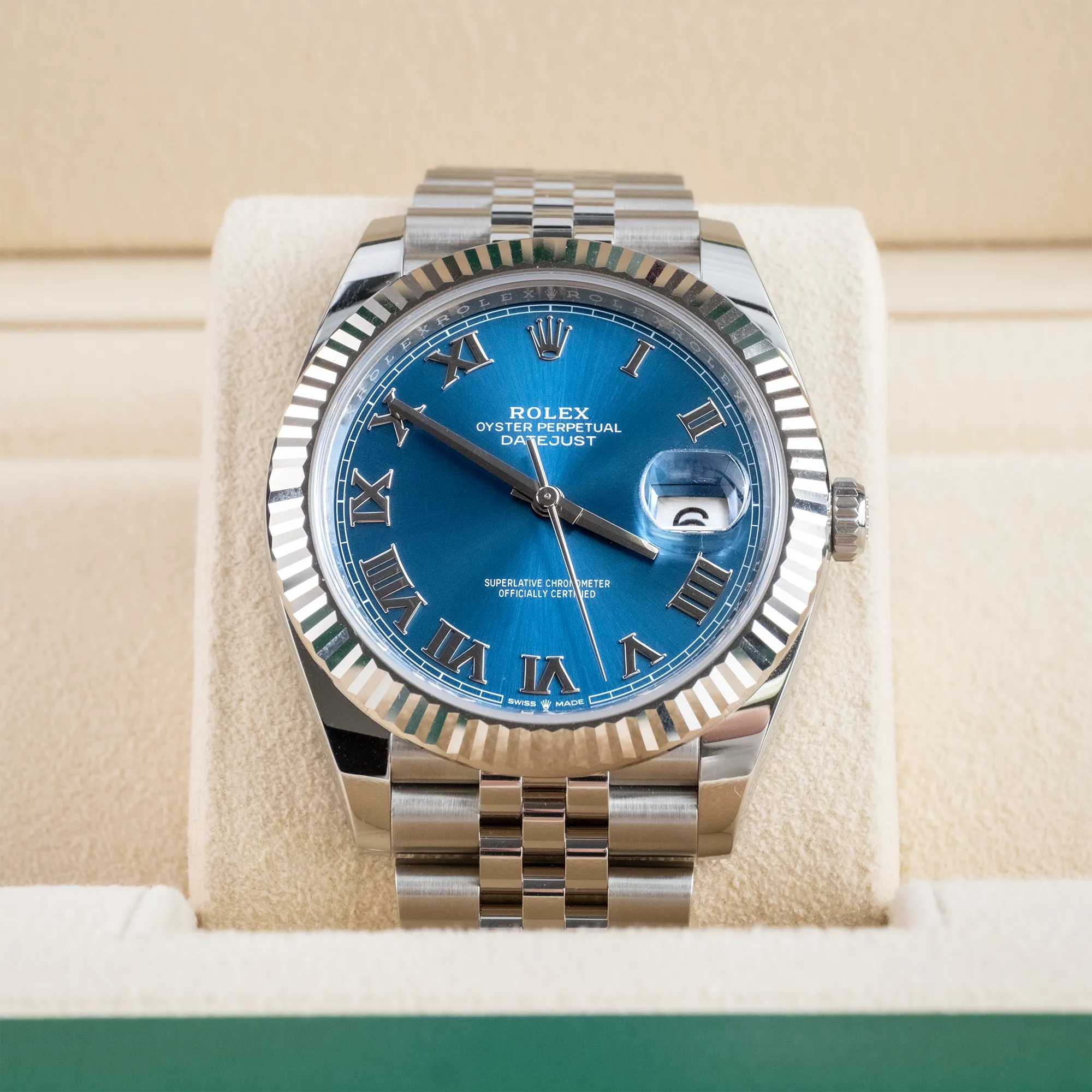 Rolex Datejust 41 White Gold Oystersteel Azzurro Blue Roman Jubilee 126334 - In box