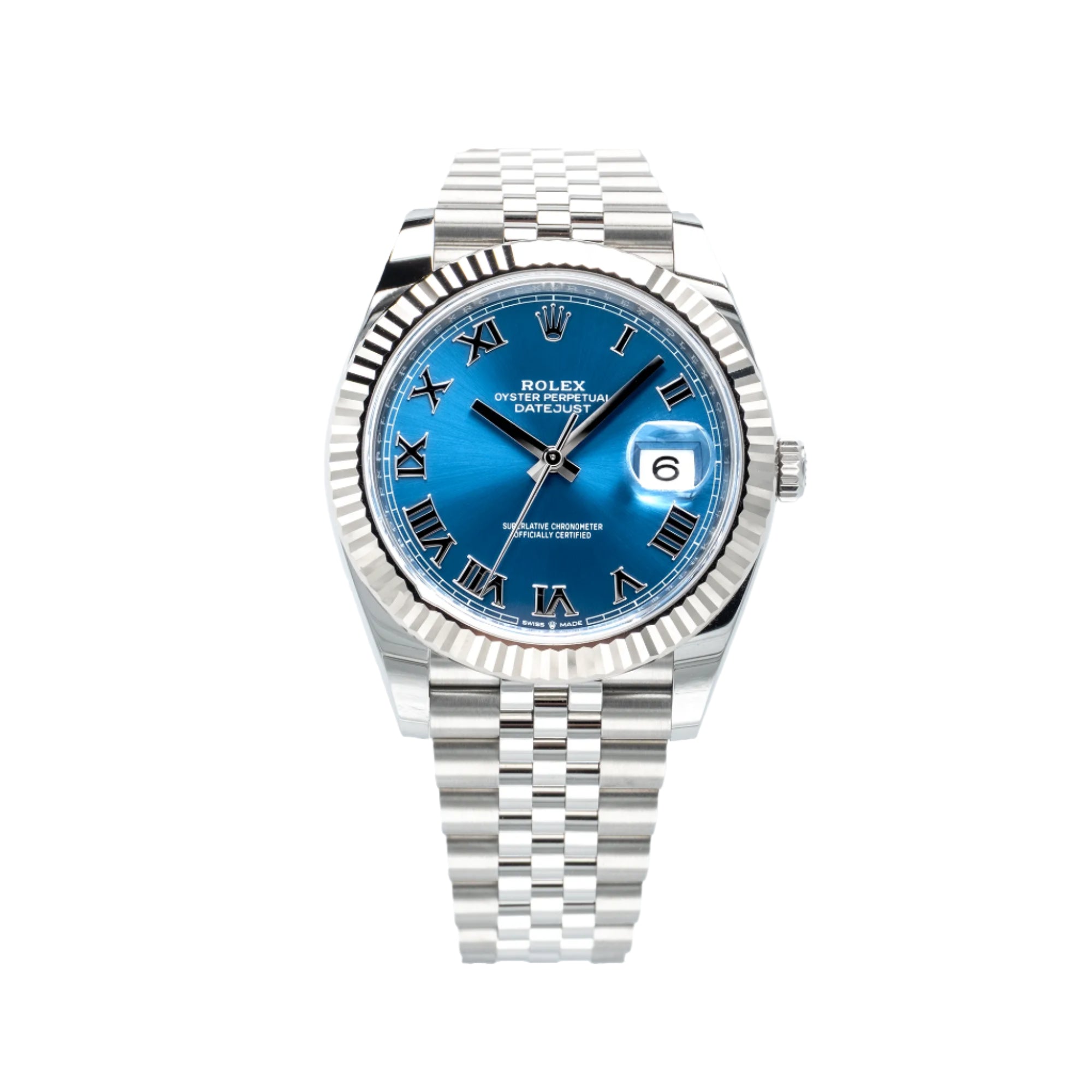 Rolex Datejust 41 White Gold Oystersteel Blue Roman Jubilee 126334 - Front