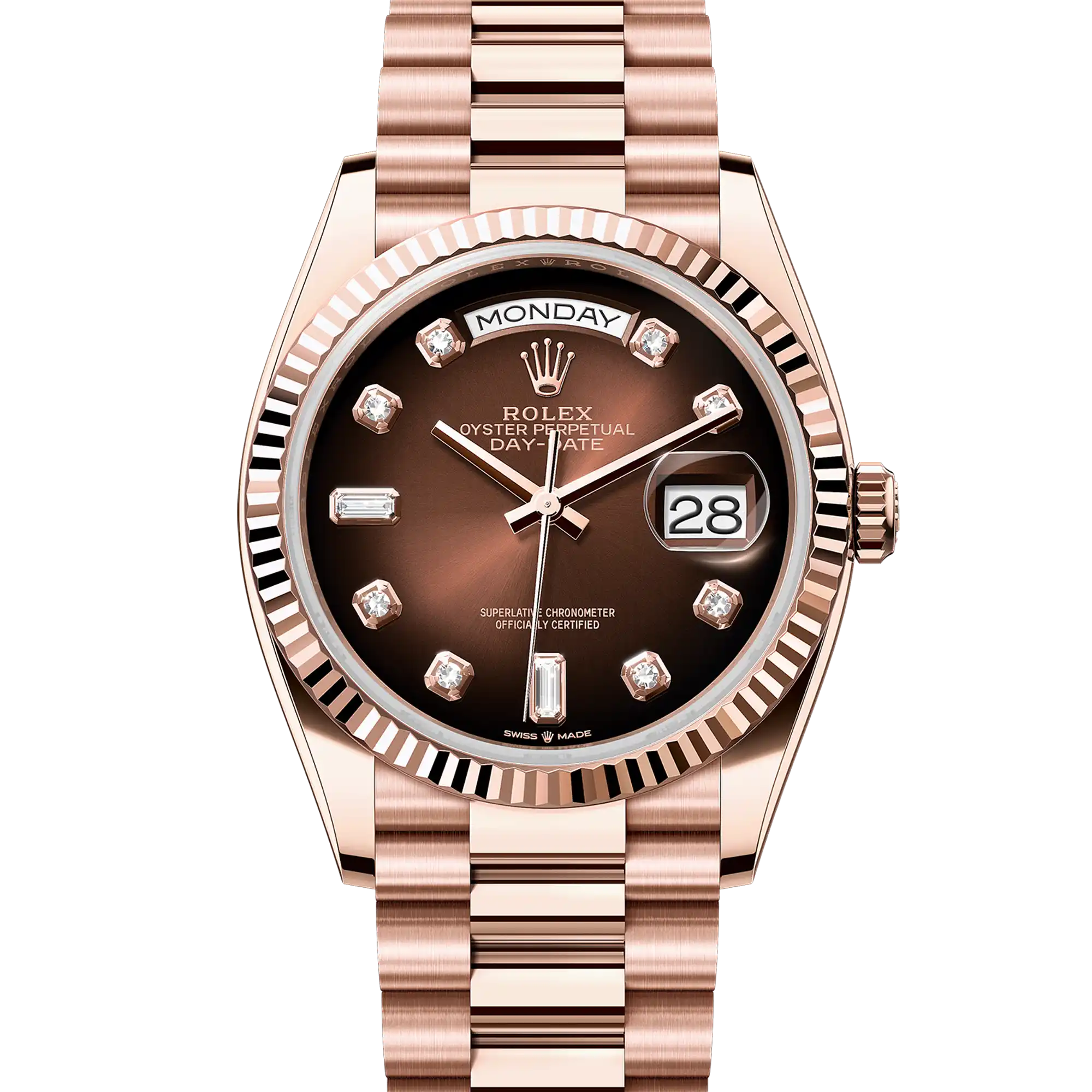 Rolex Day-Date 36 Brown Ombre Diamond Rose Gold 128235