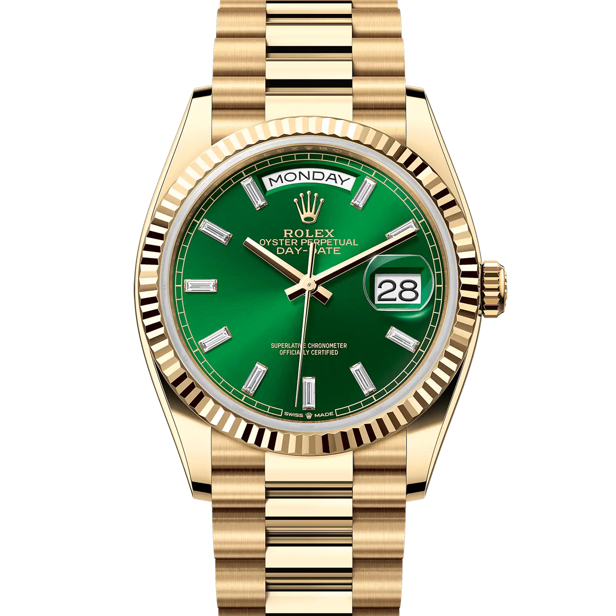 Rolex Day-Date 36 Green Index Diamond Yellow Gold 128238
