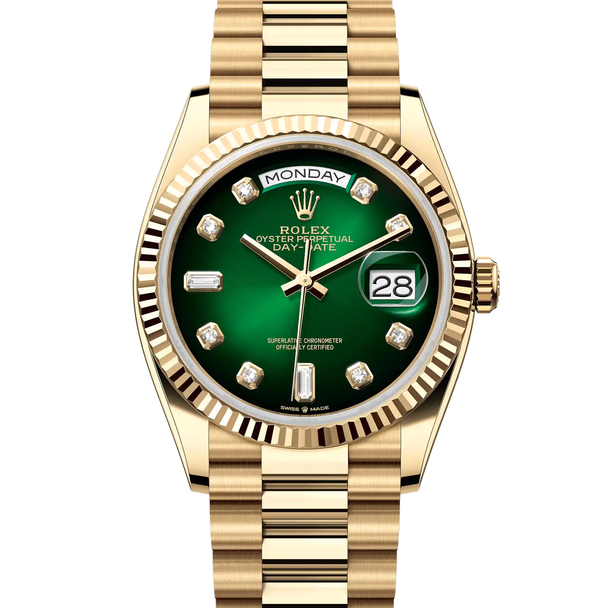 Rolex Day-Date 36 Green Ombré Diamond Yellow Gold 128238