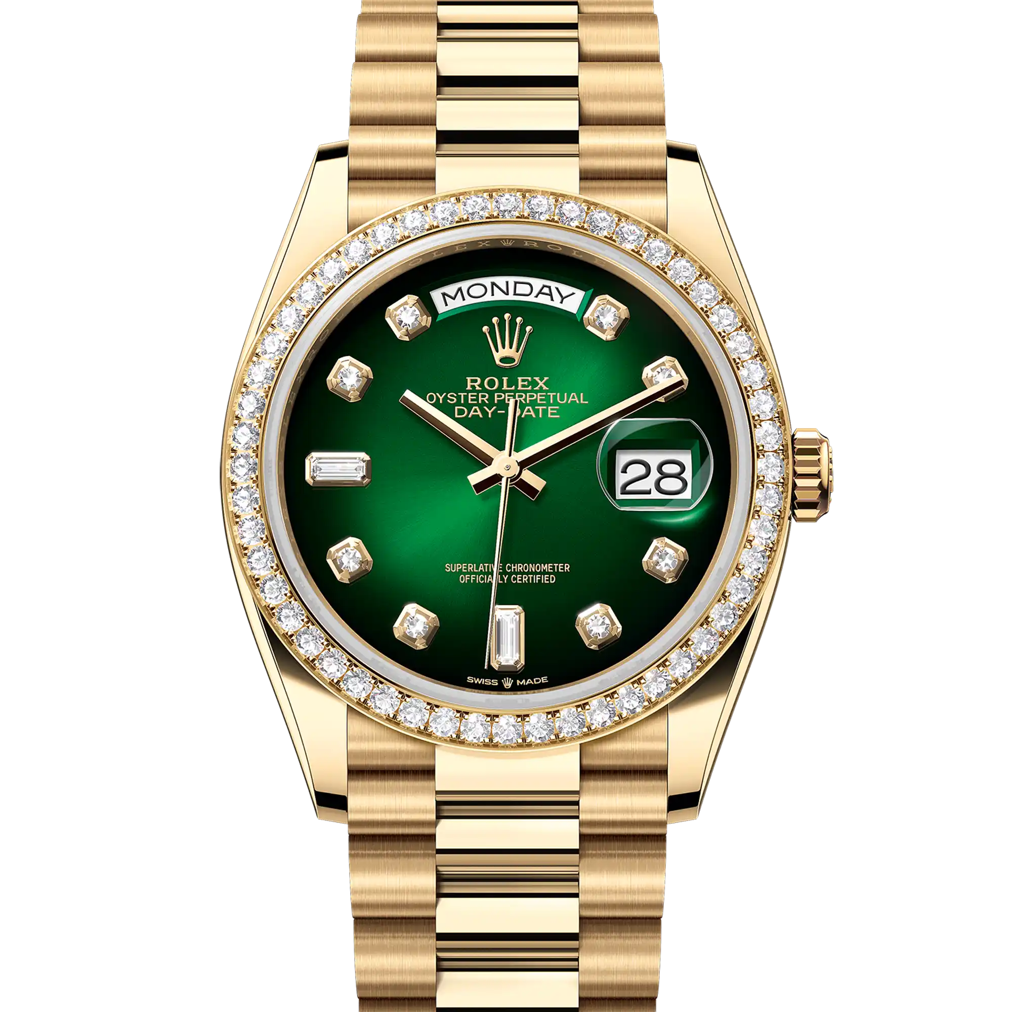 Rolex Day-Date 36 Green Ombré Diamond Yellow Gold 128348
