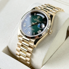 Rolex Day-Date 36 Green Ombre Roman Yellow Gold 128238- Left