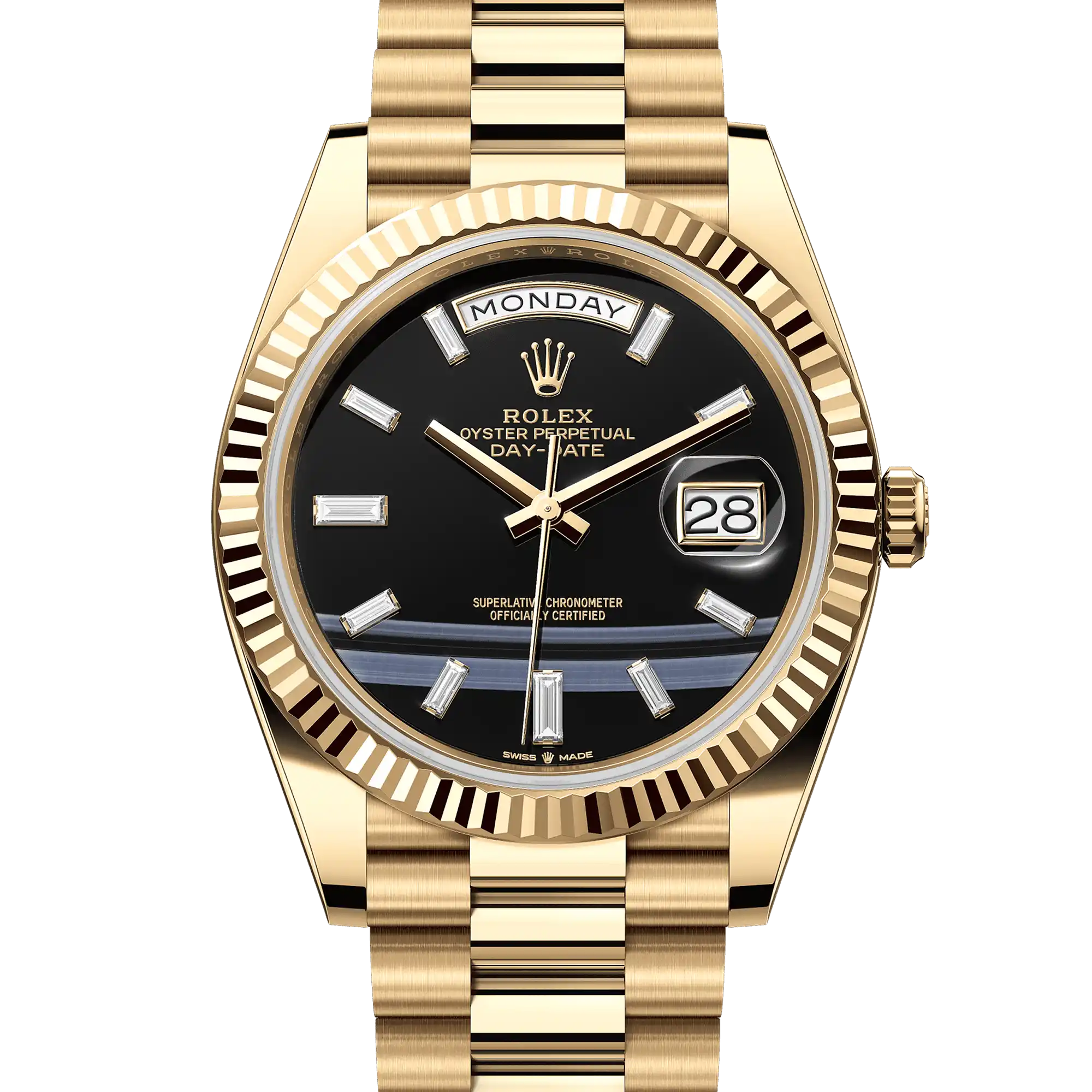 Rolex Day-Date 40 Black Baguette Yellow Gold 228238