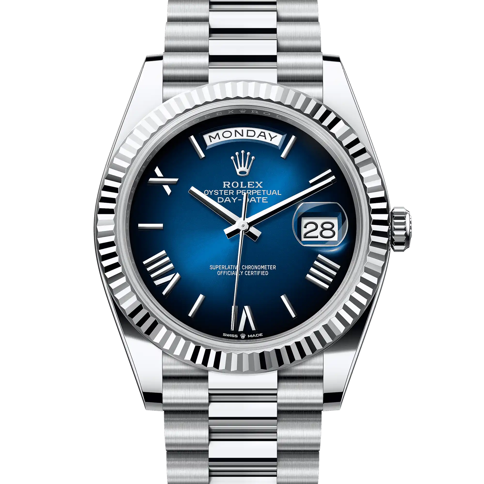 Rolex Day-Date 40 Blue Ombré Roman Platinum 228236