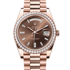 Rolex Day-Date 40 Chocolate Baguette Diamond Bezel Rose Gold 228345RBR