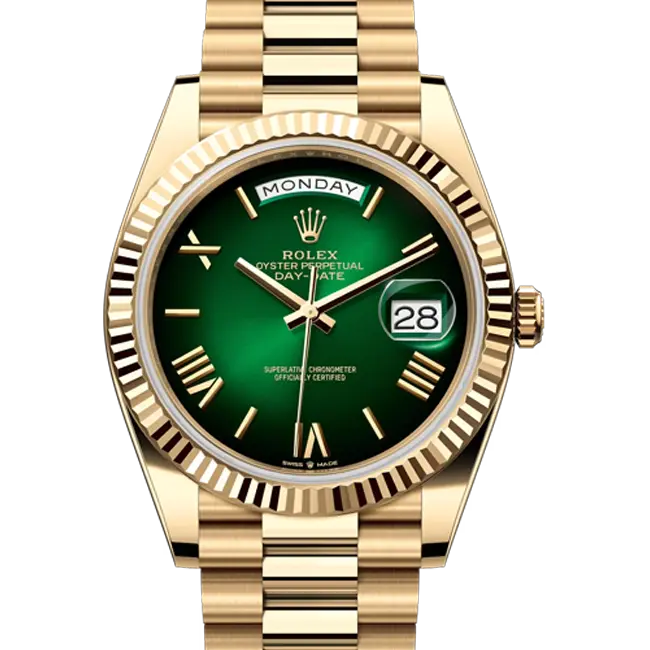 Rolex Day-Date 40 Green Ombré Roman Yellow Gold 228238